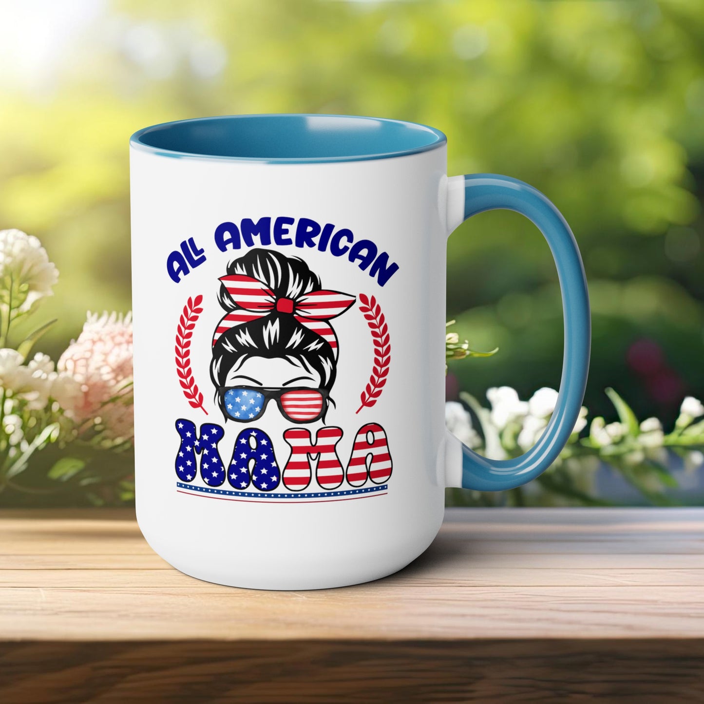 Happy 4th Of July Two -Tone Coffee Mug.15oz. God Bless America Coffee Mug. All American Mama Coffee Mug.