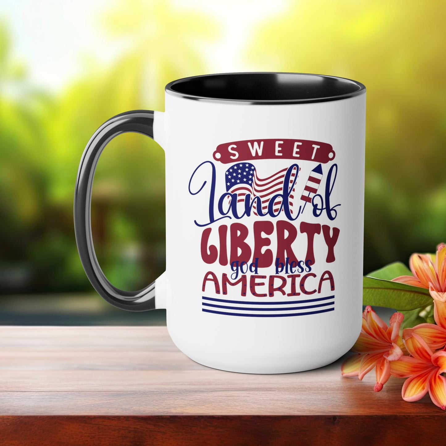 Happy 4th Of July Two -Tone Coffee Mug.15oz. Land Of Liberty Coffee Mug.