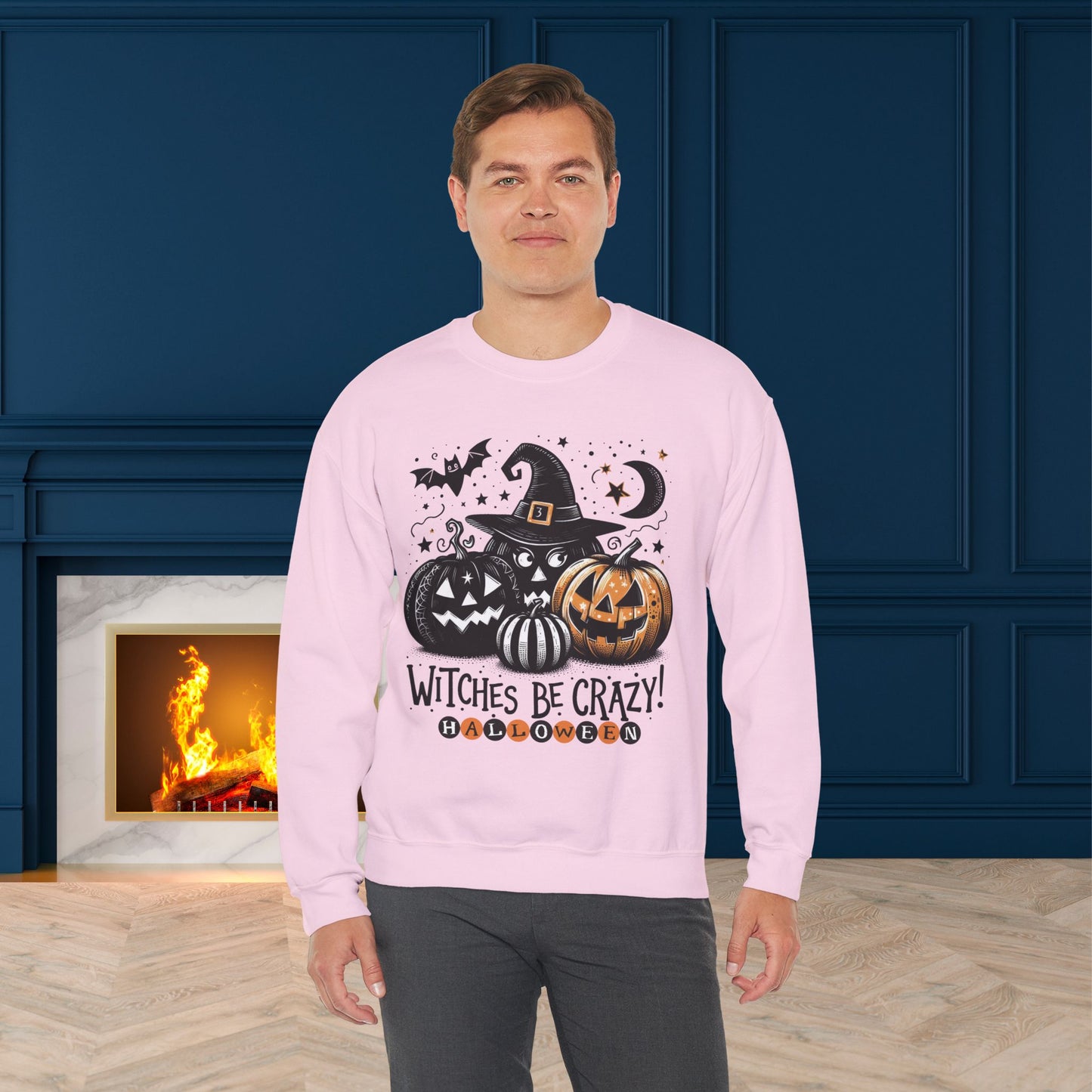 Witches be crazy sweatshirt, happy halloween sweatshirt - Unisex Heavy Blend Crewneck, halloween sweatshirt, cute spooky cat sweatshirt.