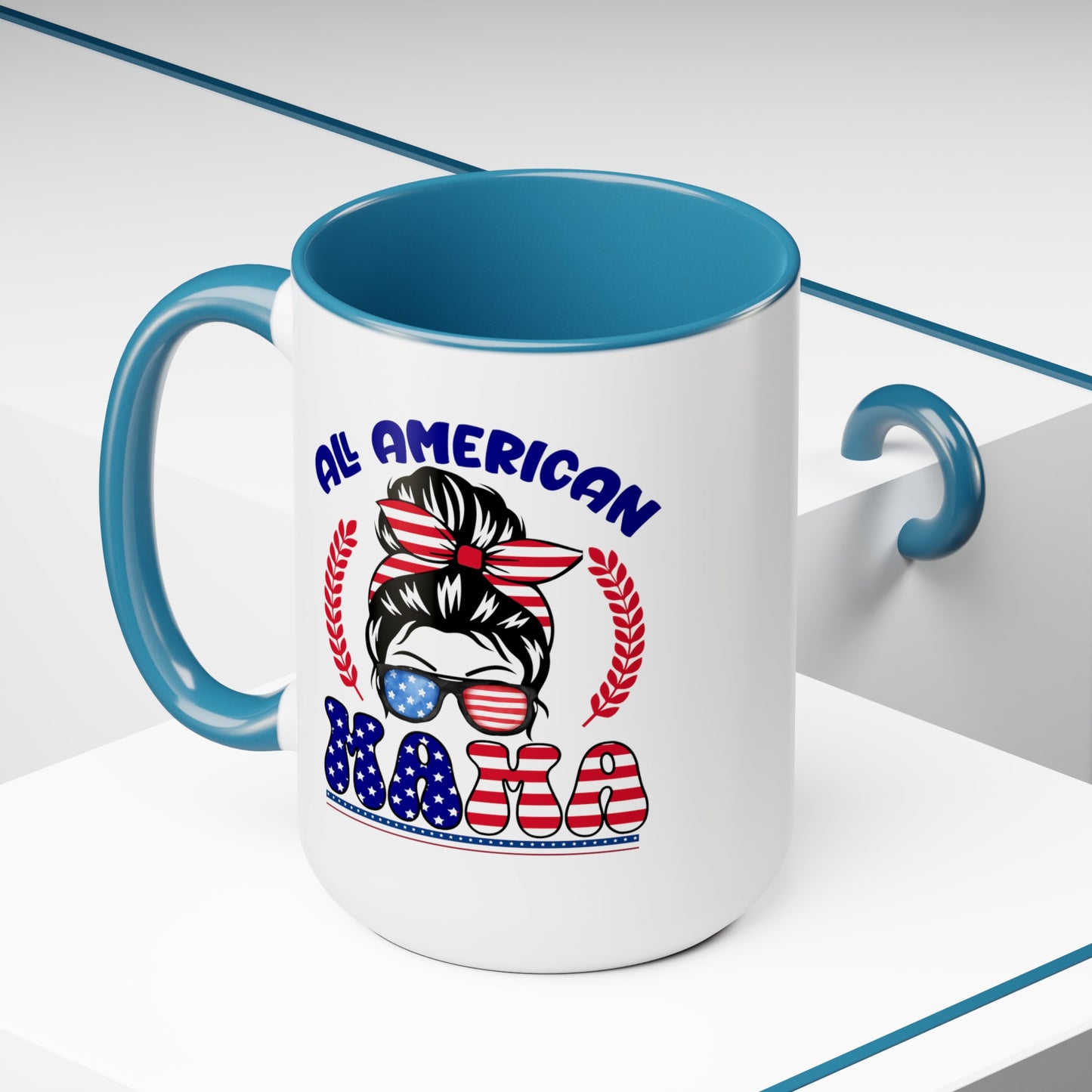 Happy 4th Of July Two -Tone Coffee Mug.15oz. God Bless America Coffee Mug. All American Mama Coffee Mug.