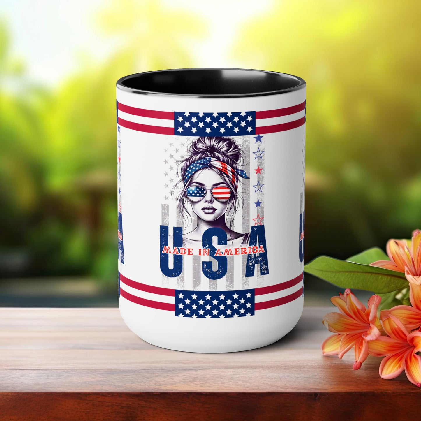 Happy 4th Of July Two -Tone Coffee Mug.15oz. God Bless America Coffee Mug. USA Coffee Mug.