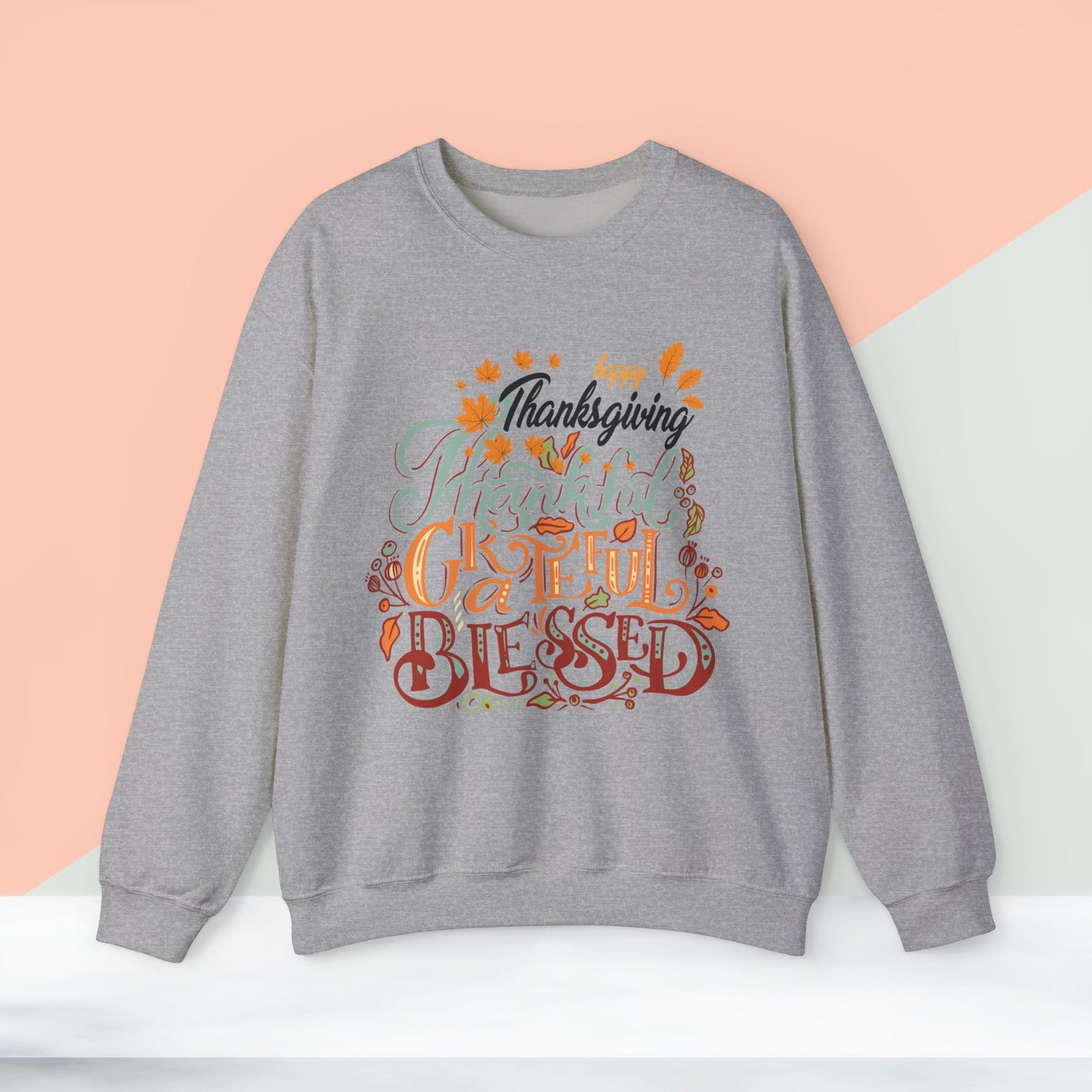 Thankful Grateful Blessed Sweatshirt, HappyThanksgiving Sweatshirt - Unisex Heavy Blend, Happy Thanksgiving2024 Sweatshirt, Thanksgiving Gift, Festive Sweatshirt.