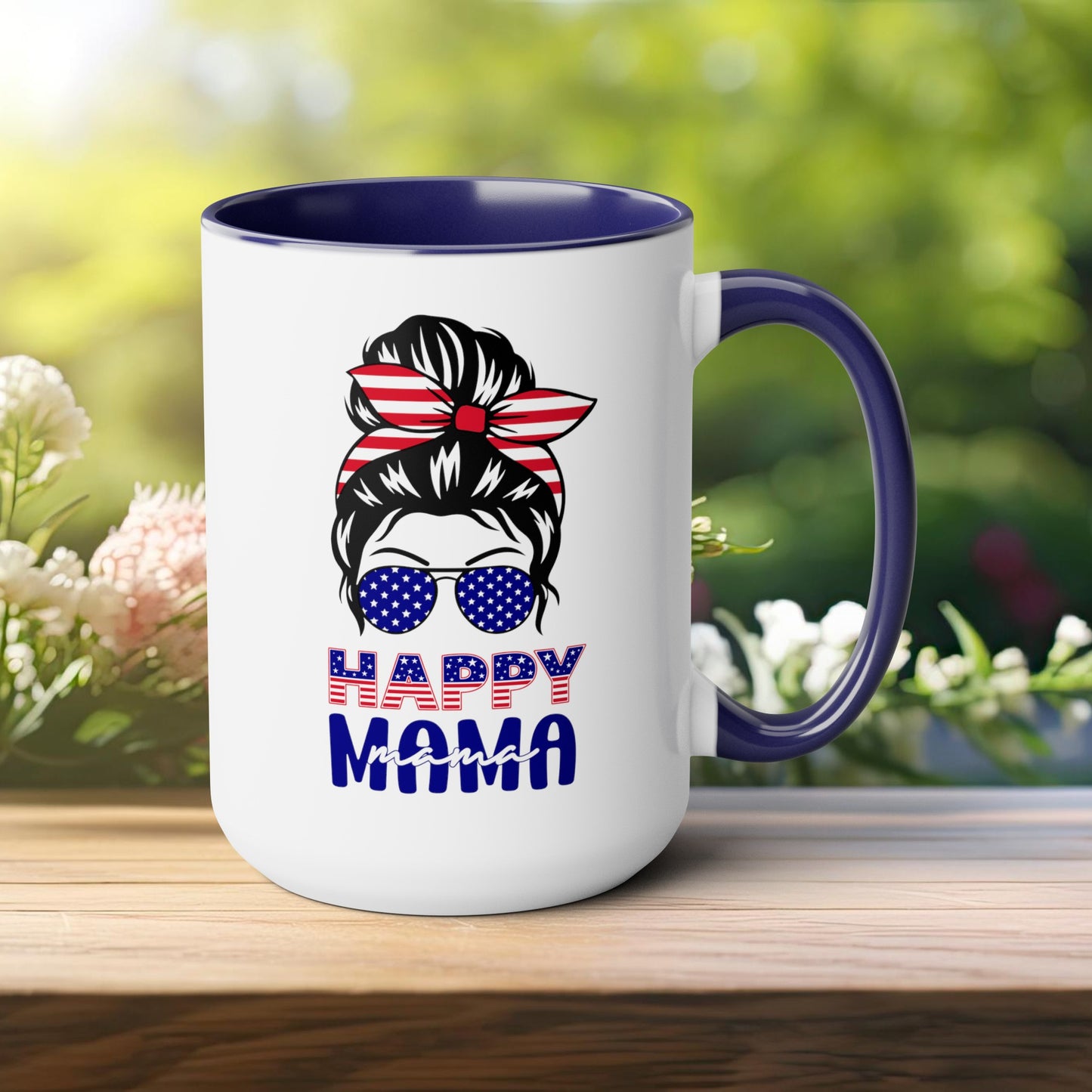 Happy 4th Of July Two -Tone Coffee Mug.15oz. Happy Independence Day Coffee Mug. America, Red White Blue, Flag,Peace Love America. Happy Mama.