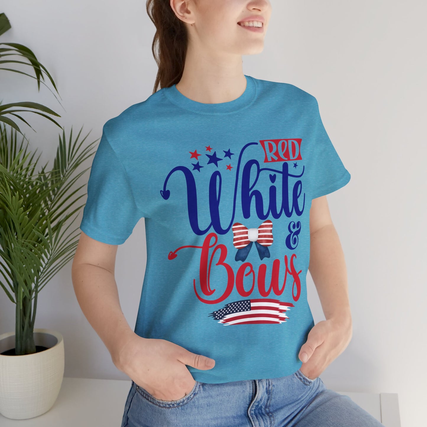 4th of July T-Shirt, Red White & Bows T-Shirt, Fourth of July unisex jersey short sleeve.