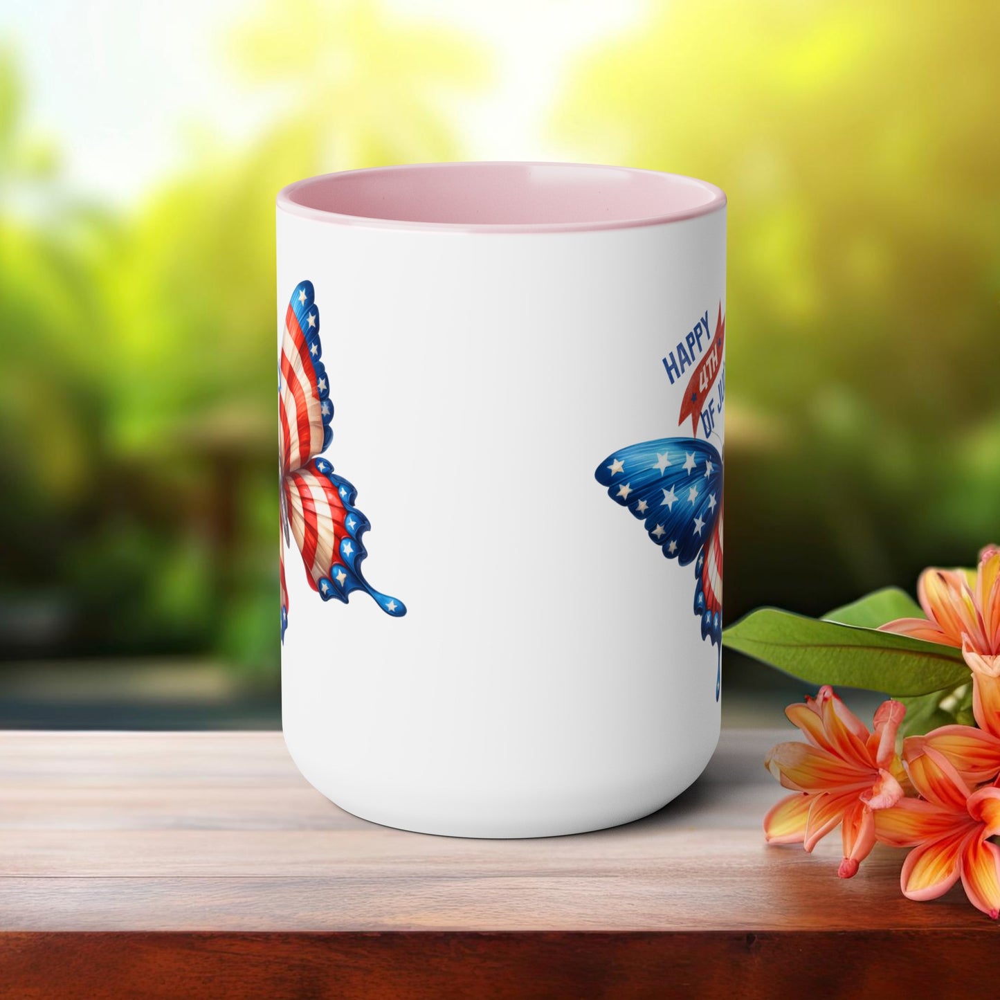 Happy 4th Of July Two -Tone Coffee Mug.15oz. God Bless America Coffee Mug. USA Coffee Mug.