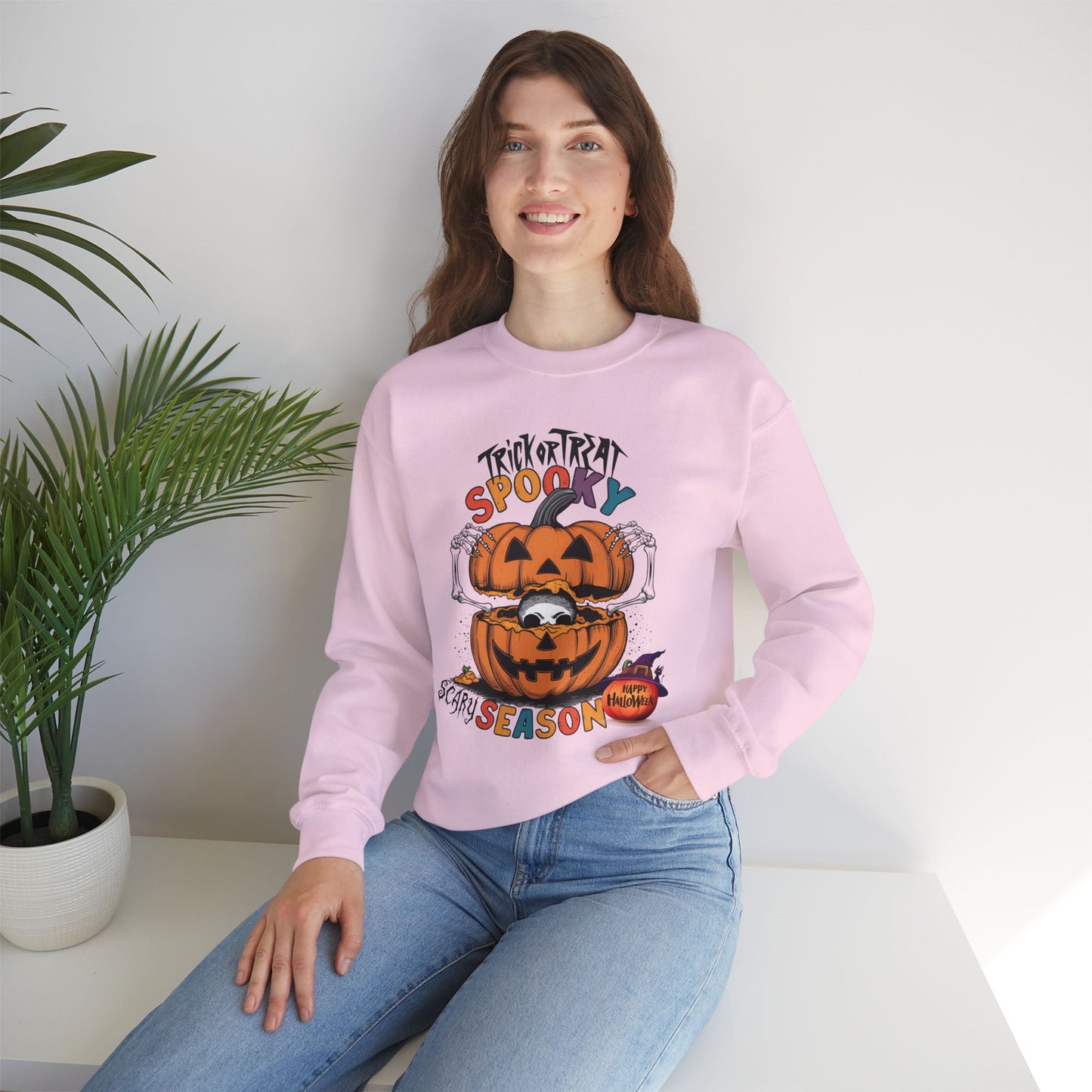 Spooky Scary Season Sweatshirt, Happy Halloween Sweatshirt - Unisex Heavy Blend Crewneck, Halloween Sweatshirt, Cute Spooky Ghost sweatshirt.