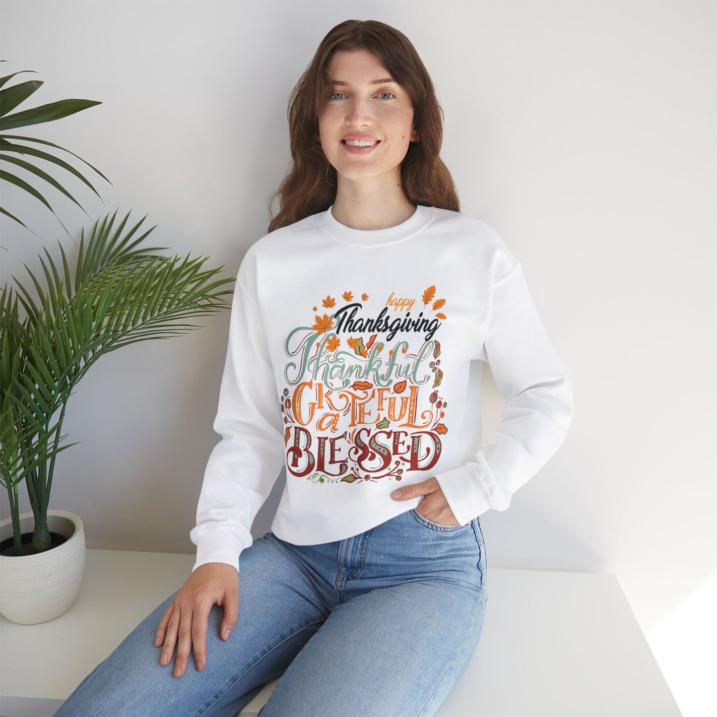 Thankful Grateful Blessed Sweatshirt, HappyThanksgiving Sweatshirt - Unisex Heavy Blend, Happy Thanksgiving2024 Sweatshirt, Thanksgiving Gift, Festive Sweatshirt.