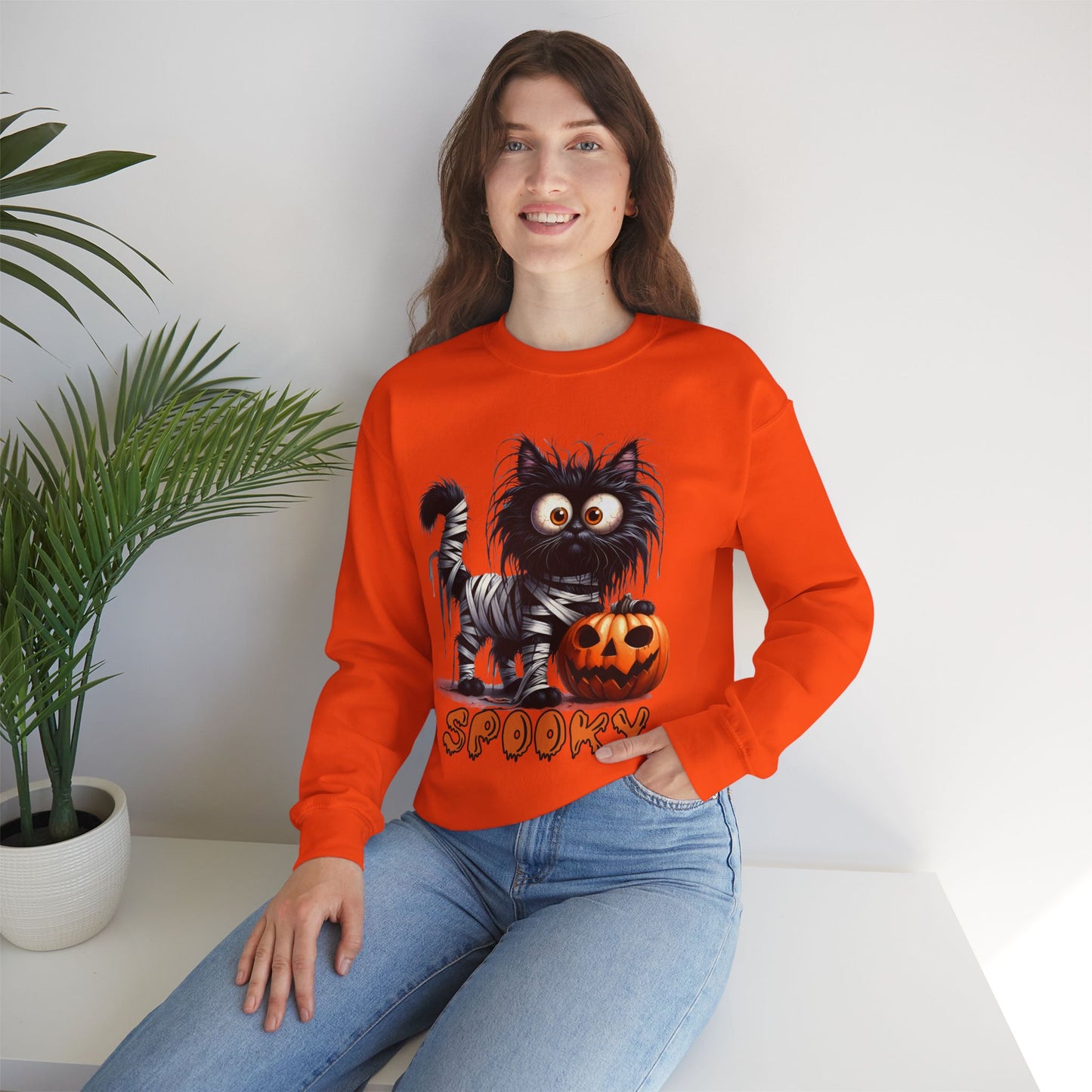 Spooky Cat Halloween Sweatshirt - Unisex Heavy Blend Crewneck, halloween sweatshirt, cute spooky cat sweatshirt.