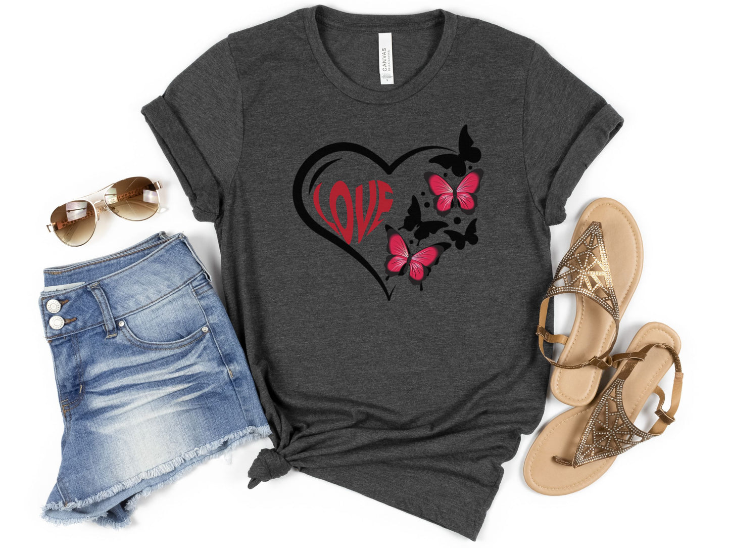 Happy valentines day butterfly heart shape Unisex Jersey Short Sleeve Tee