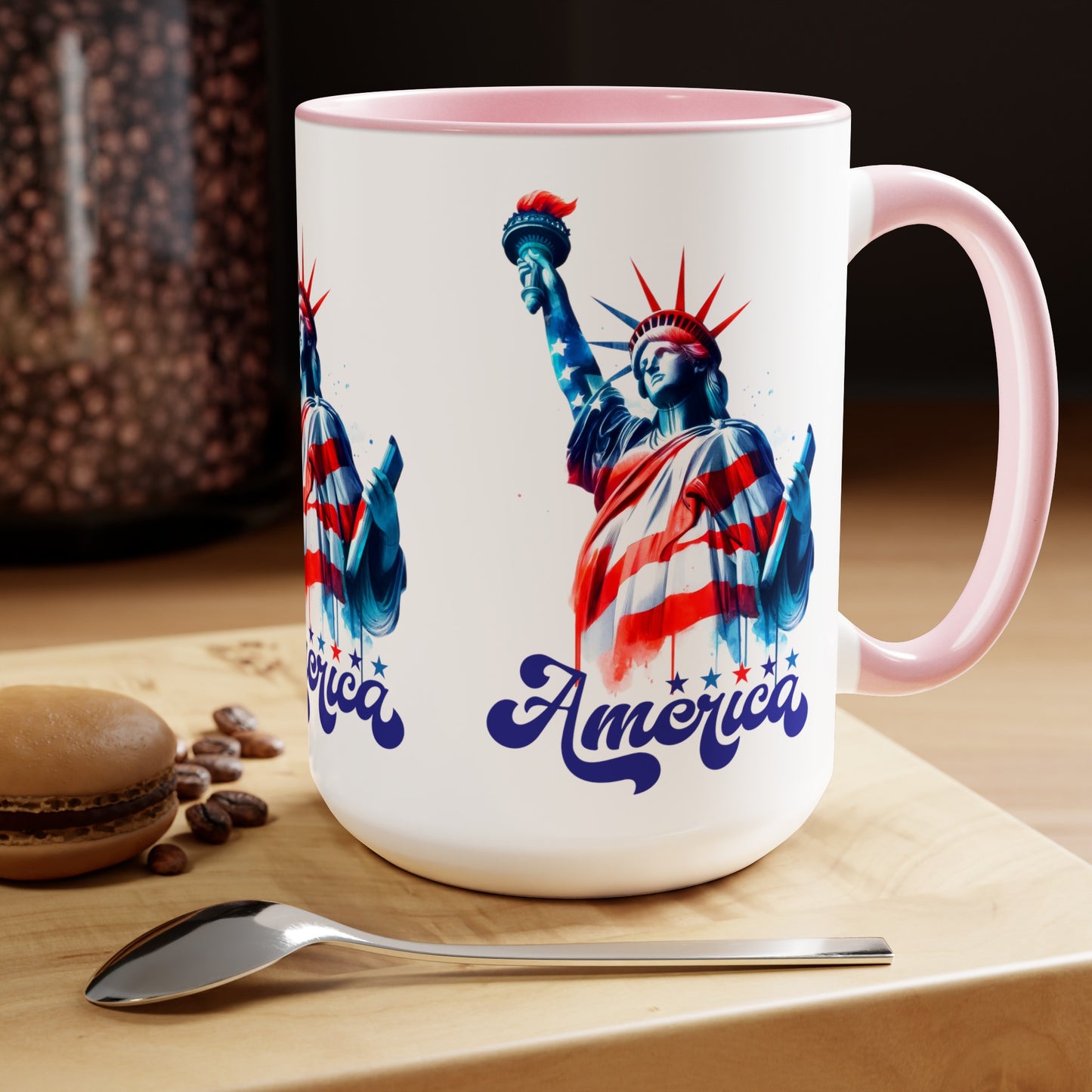 Happy 4th Of July Two -Tone Coffee Mug.15oz. God Bless America Coffee Mug. USA Coffee Mug.