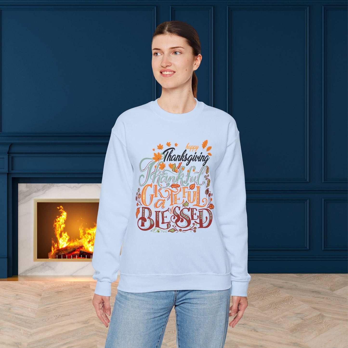 Thankful Grateful Blessed Sweatshirt, HappyThanksgiving Sweatshirt - Unisex Heavy Blend, Happy Thanksgiving2024 Sweatshirt, Thanksgiving Gift, Festive Sweatshirt.