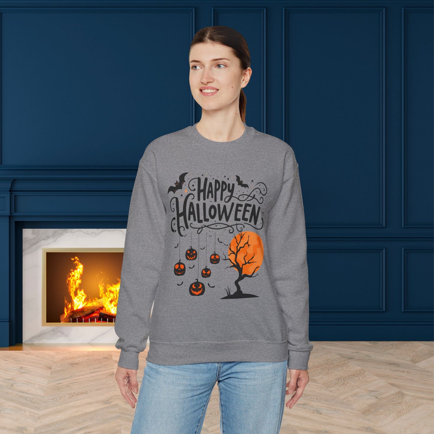 Happy halloween Sweatshirt - Unisex Heavy Blend Crewneck, halloween sweatshirt, cute spooky cat sweatshirt.