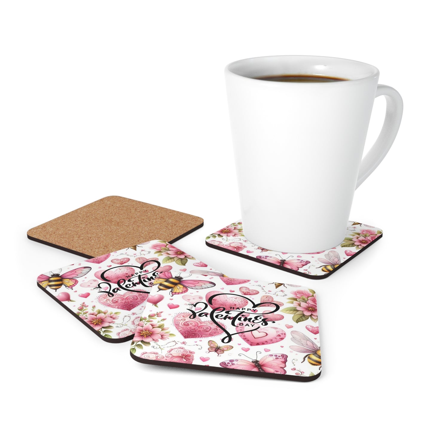 Happy Valentines Day Corkwood Coaster Set