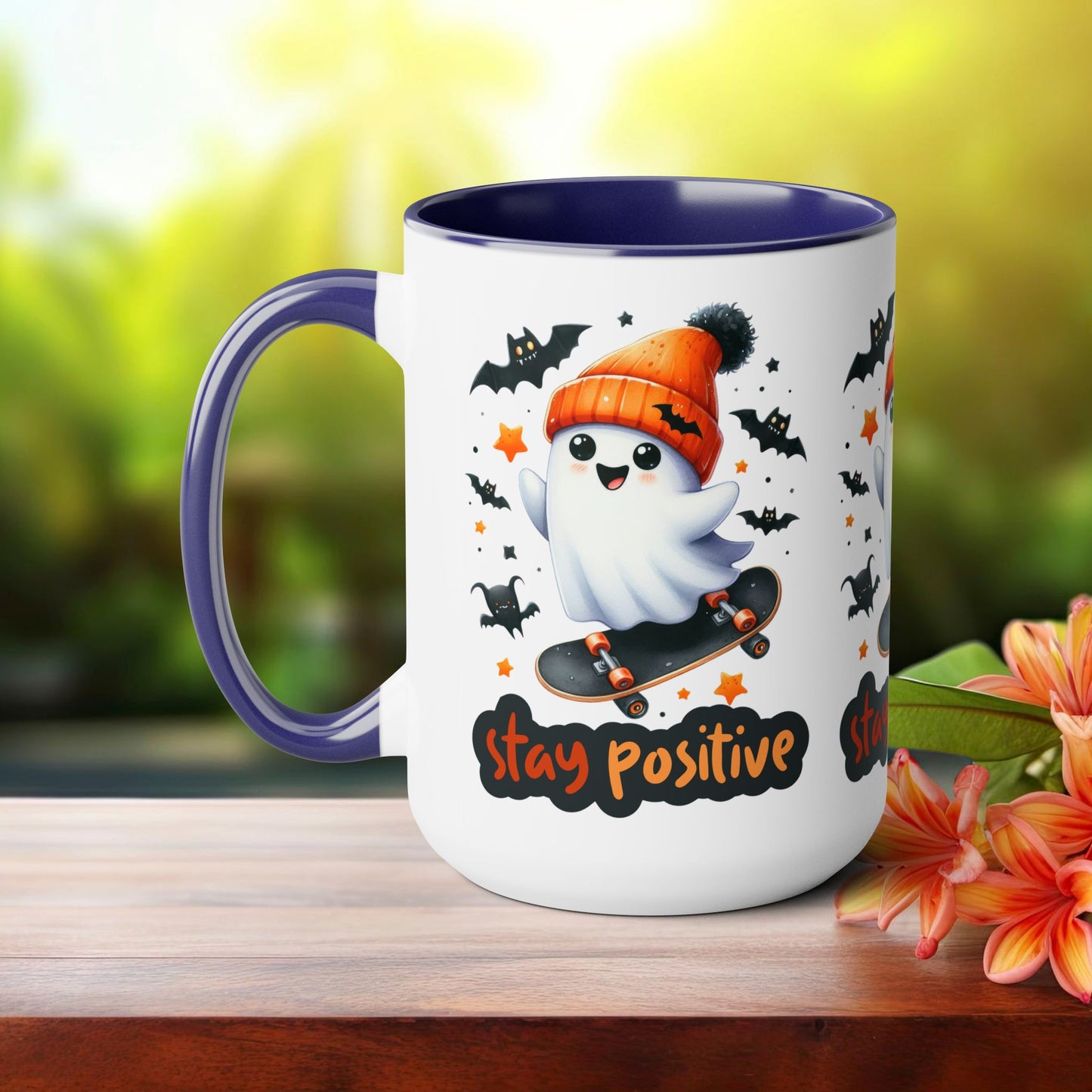 Stay Positive Halloween Coffee Mug,  Let's Go Halloween Coffee Mug, Trick or Treat Halloween Coffee Mug, Cute Skeleton Coffee Mug, Spooky Season Halloween Coffee Mug.