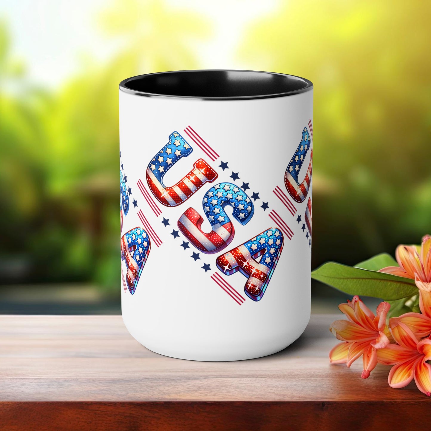 Happy 4th Of July Two -Tone Coffee Mug.15oz. God Bless America Coffee Mug. USA Coffee Mug.