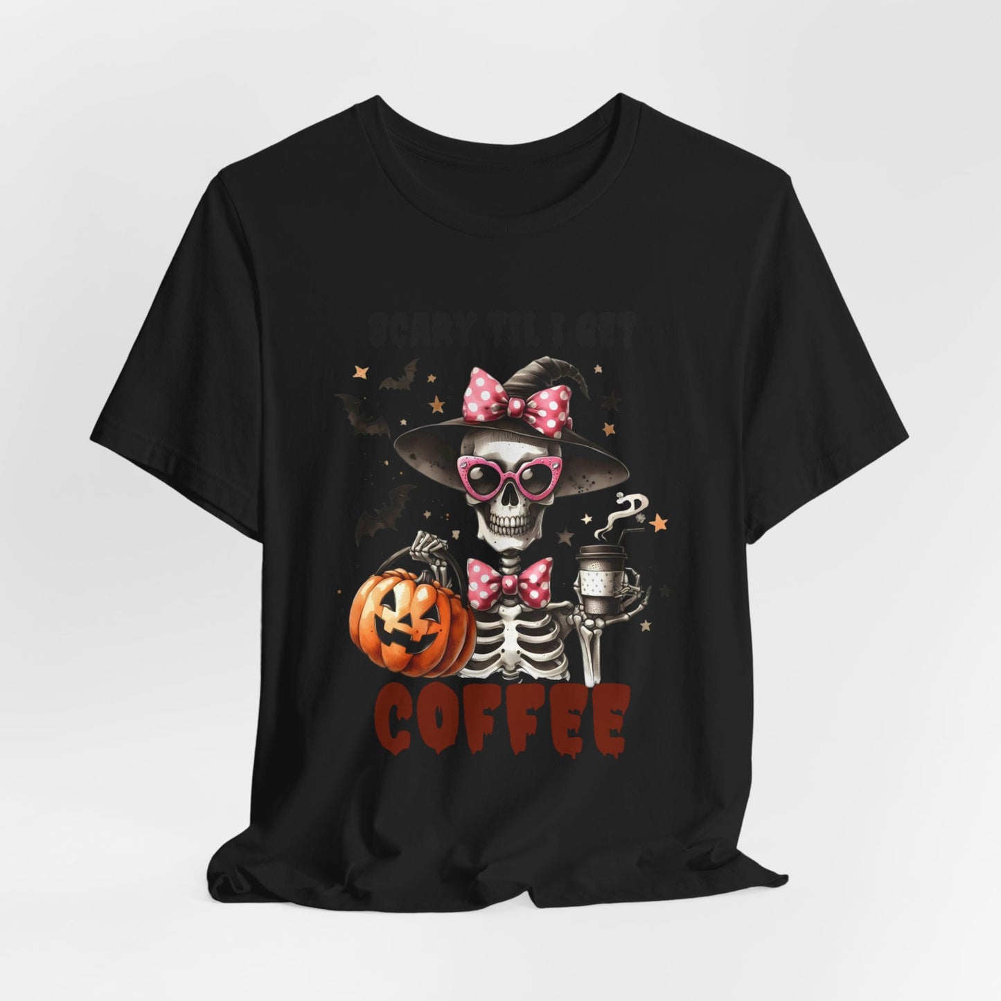 Scary Til I Get Coffee Halloween T-shirt, Happy Halloween T-shirt, Trick Or Treat T-shirt, Halloween T-shirt, Cool Halloween T-shirt, Spooky T-shirt,