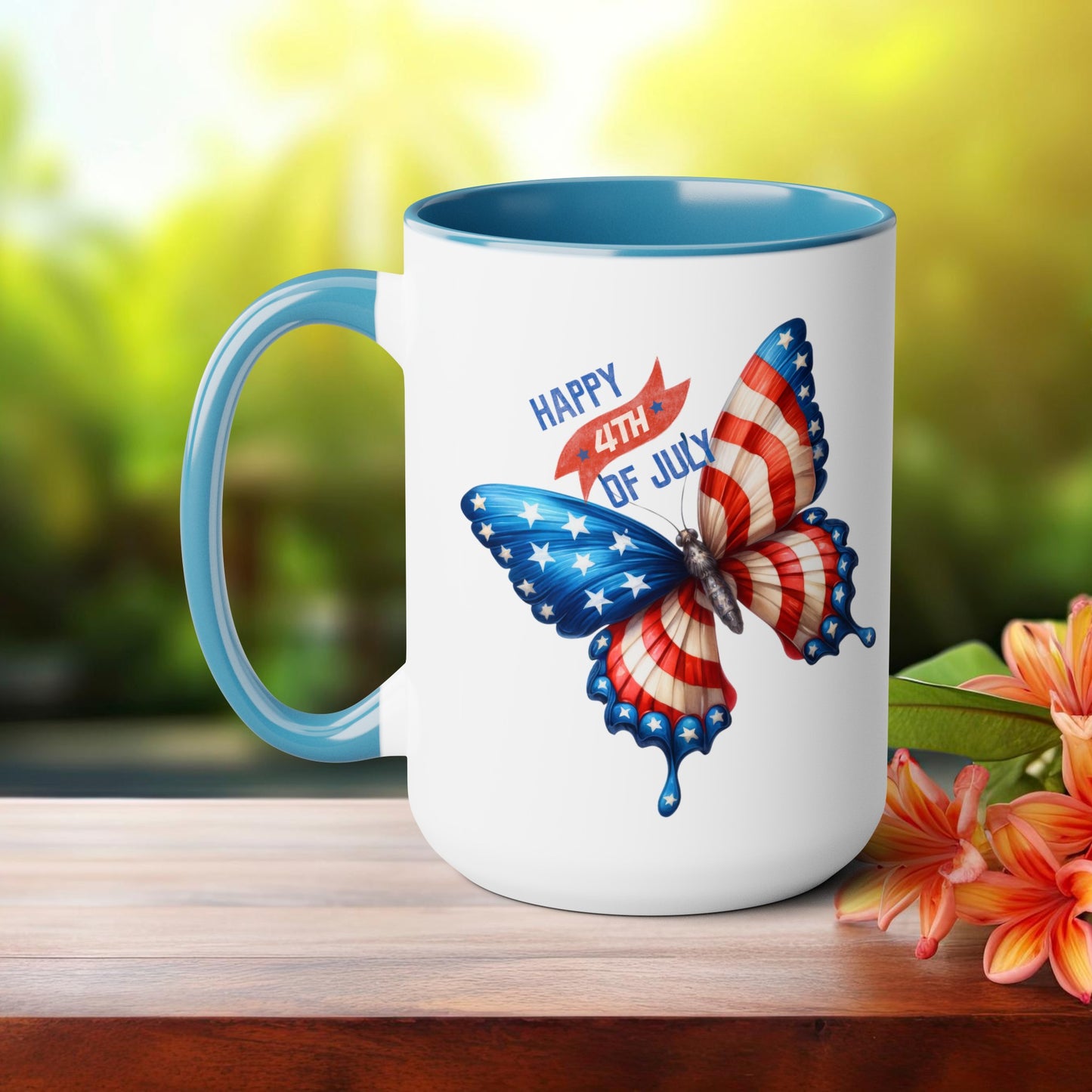 Happy 4th Of July Two -Tone Coffee Mug.15oz. God Bless America Coffee Mug. USA Coffee Mug.