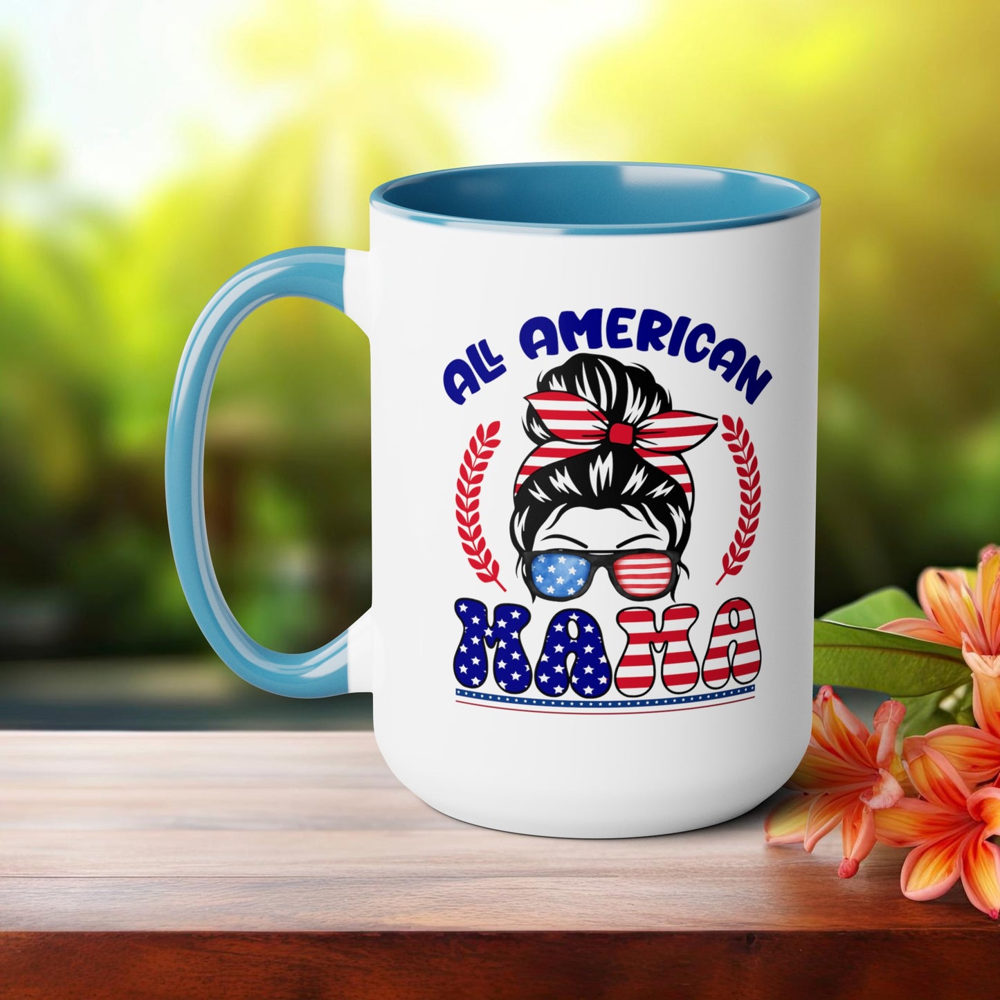 Happy 4th Of July Two -Tone Coffee Mug.15oz. God Bless America Coffee Mug. All American Mama Coffee Mug.