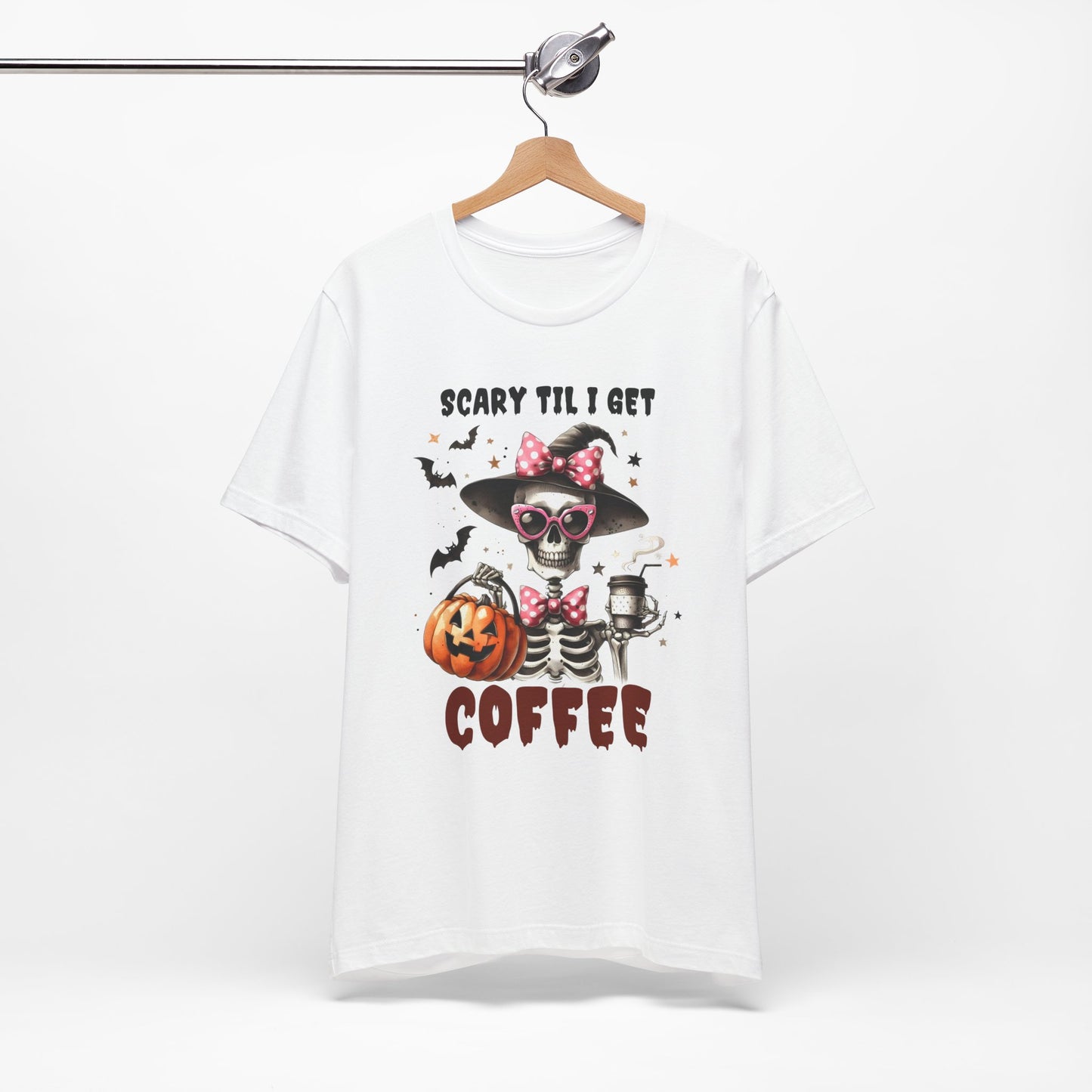 Scary Til I Get Coffee Halloween T-shirt, Happy Halloween T-shirt, Trick Or Treat T-shirt, Halloween T-shirt, Cool Halloween T-shirt, Spooky T-shirt,