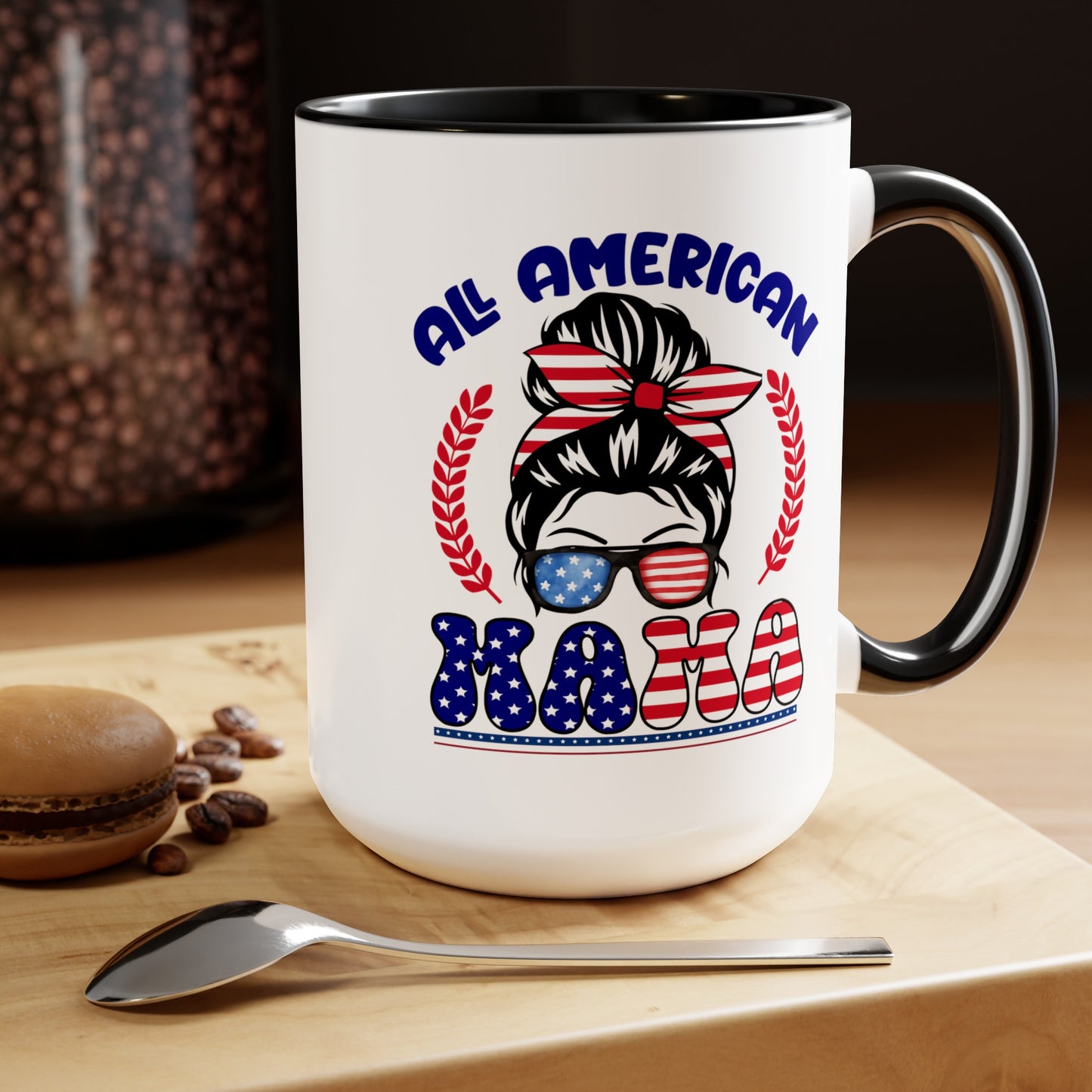 Happy 4th Of July Two -Tone Coffee Mug.15oz. God Bless America Coffee Mug. All American Mama Coffee Mug.