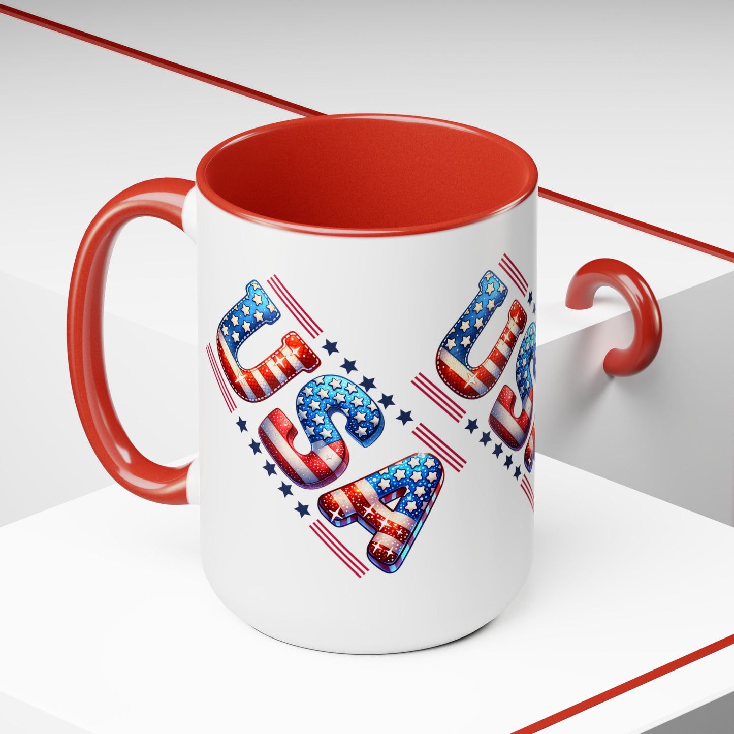 Happy 4th Of July Two -Tone Coffee Mug.15oz. God Bless America Coffee Mug. USA Coffee Mug.