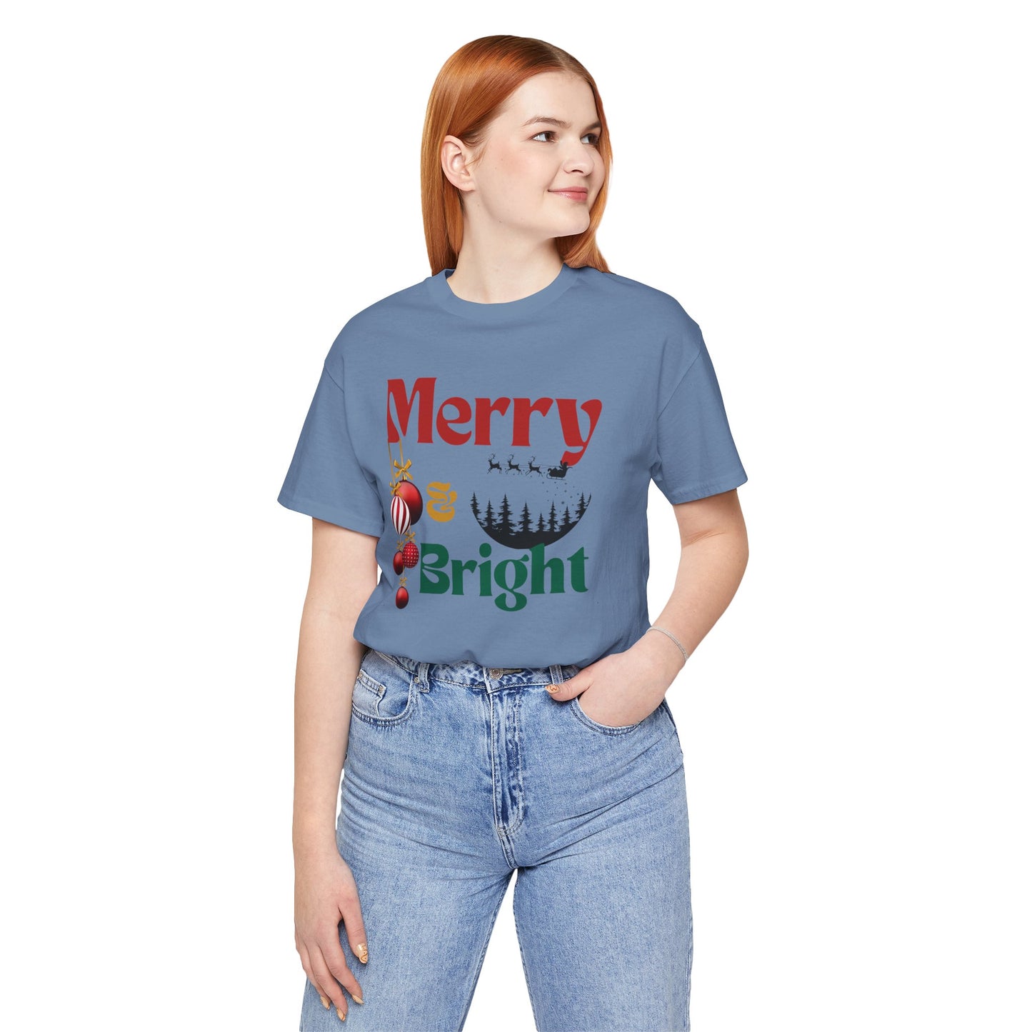 merry & Bright Unisex Tee, Christmas Shirt, Christmas Outfit, Merry Christmas T-shirt, Merry Christmas 2024 T-shirt, Christmas Gift, Family Holiday Outfit.