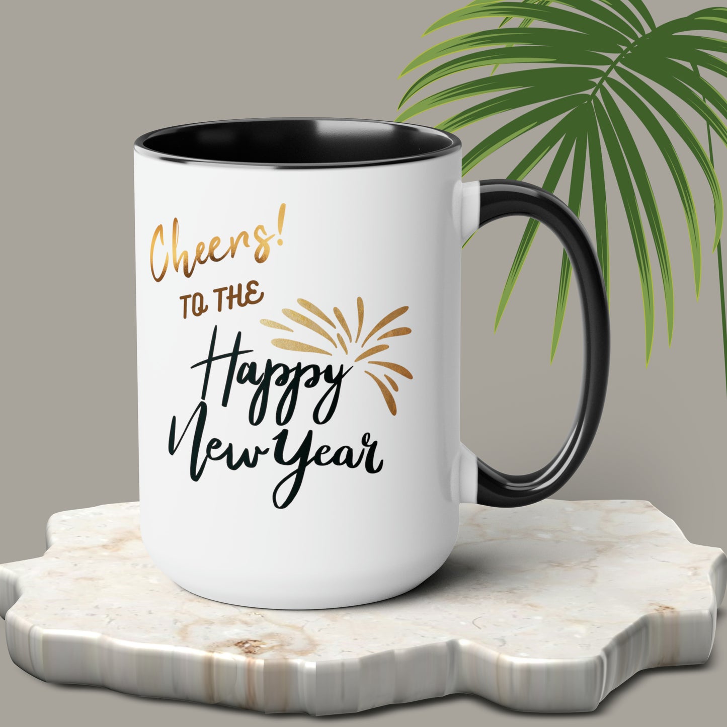 Happy New Year Two-Tone Coffee Mugs, 15oz