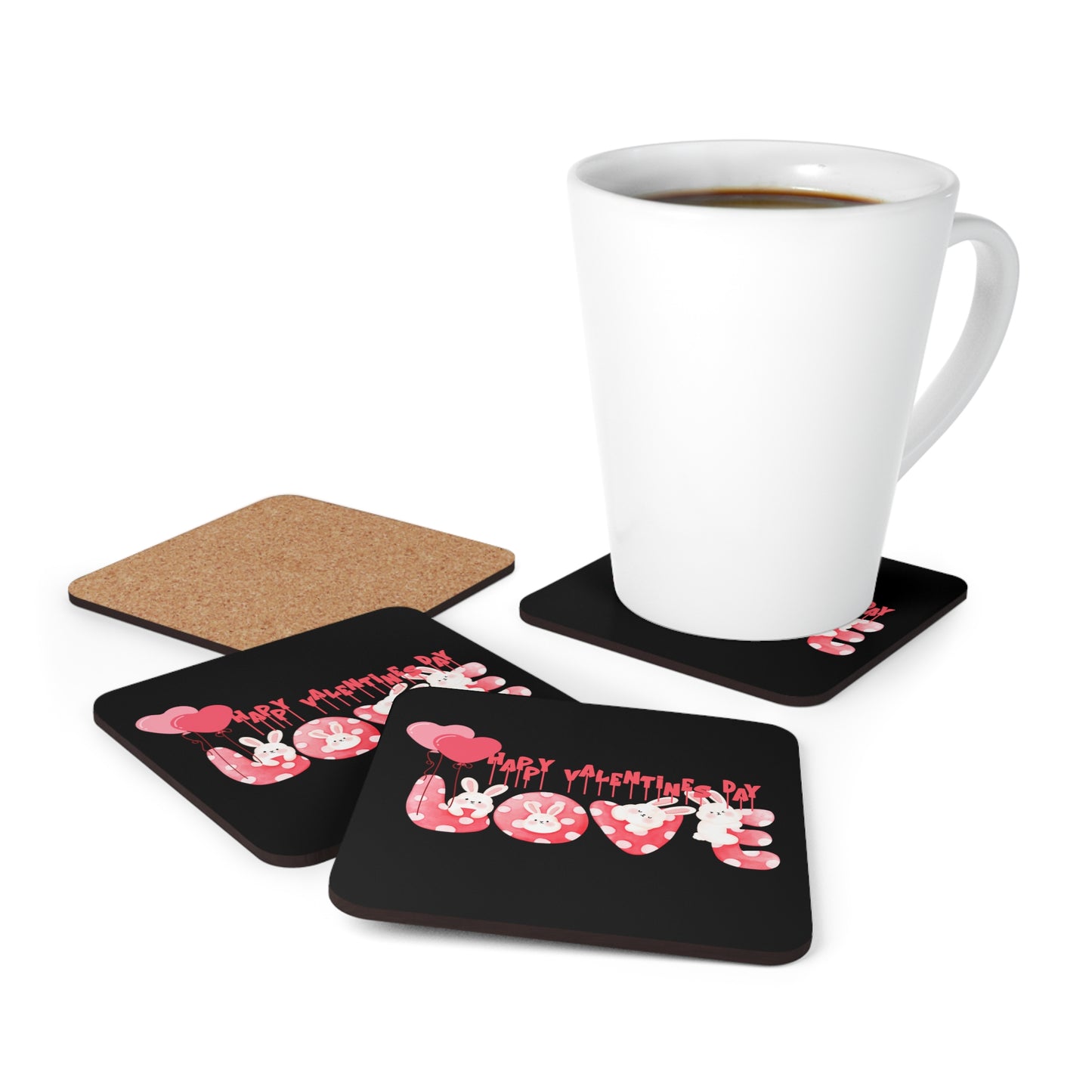 Happy Valentines Day Corkwood Coaster Set