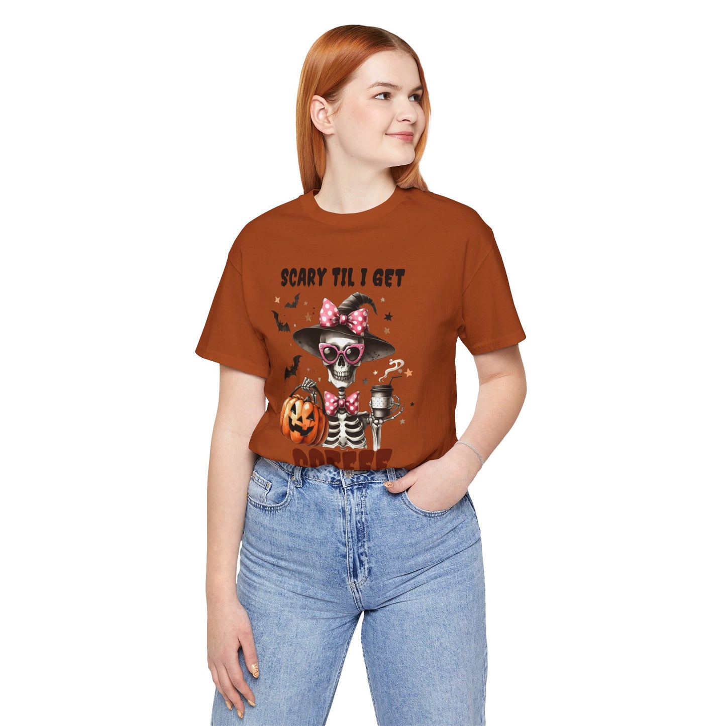 Scary Til I Get Coffee Halloween T-shirt, Happy Halloween T-shirt, Trick Or Treat T-shirt, Halloween T-shirt, Cool Halloween T-shirt, Spooky T-shirt,