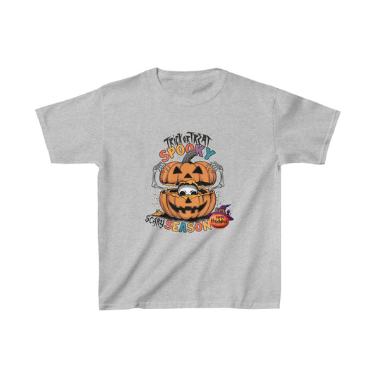 Spooky Scary season Halloween Kids Shirt, Spooky Halloween Kids Heavy Cotton™ Tee, Spooky Season Kids Shirt, Spooky Vibes Shirt, Trick Or Treat Cotton T-Shirt.