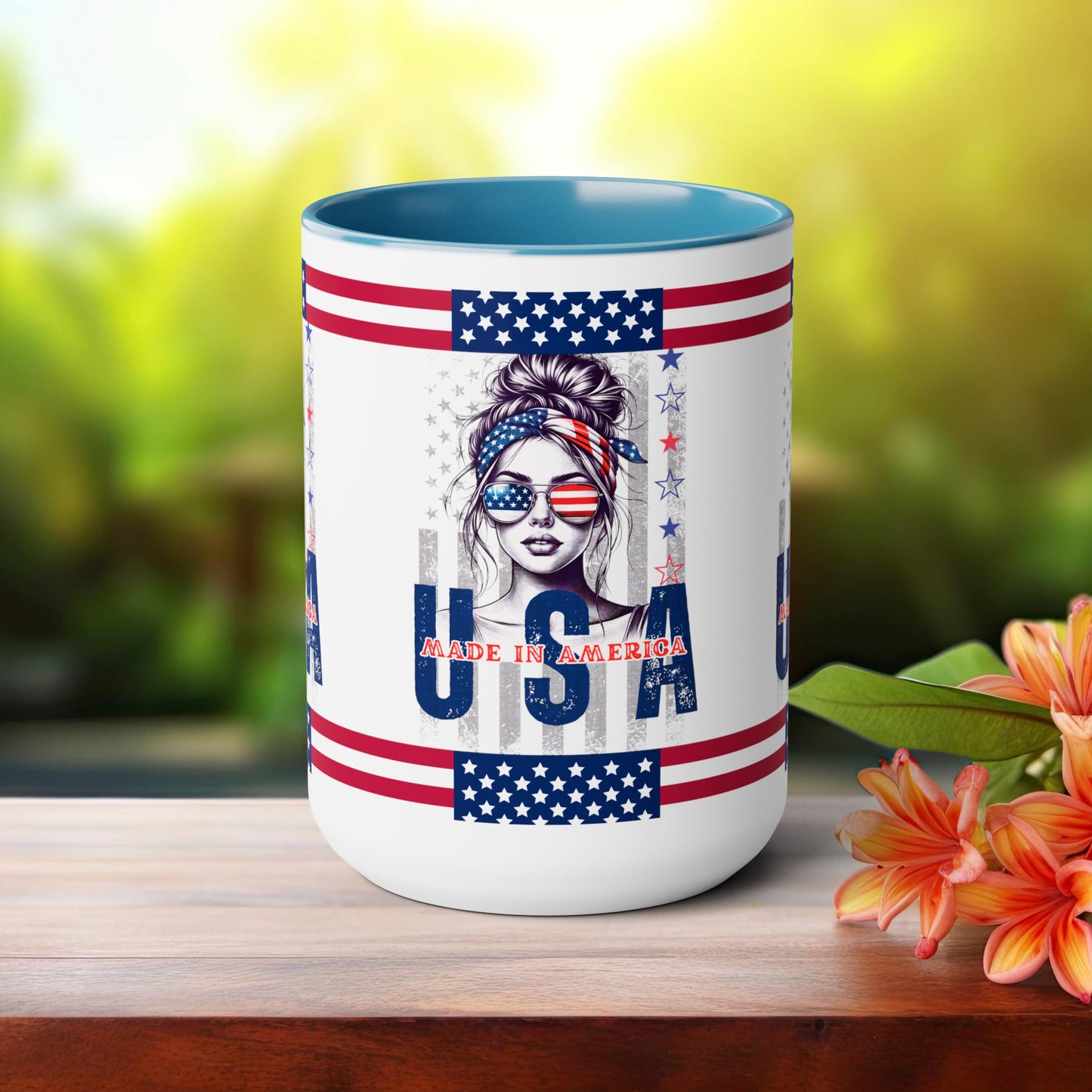 Happy 4th Of July Two -Tone Coffee Mug.15oz. God Bless America Coffee Mug. USA Coffee Mug.