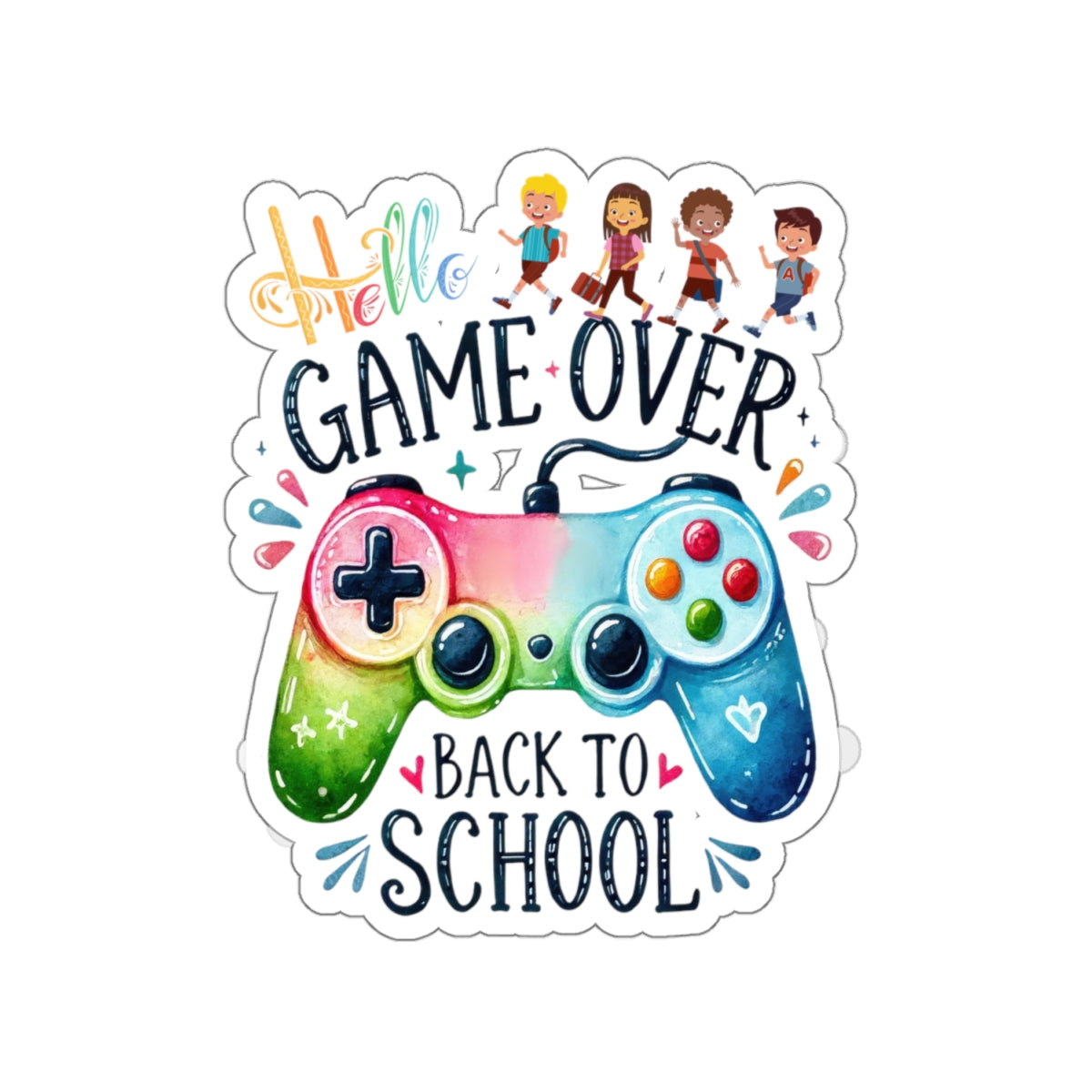 Hello Game Over Back To School Kiss-Cut Stickers, First Grade Squad Kiss-Cut Stickers, Gift for First graders, Ready for School, Back to Learning.