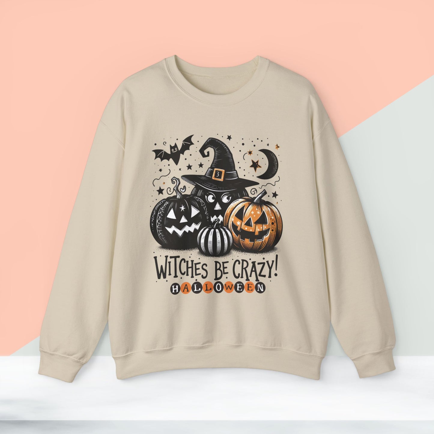 Witches be crazy sweatshirt, happy halloween sweatshirt - Unisex Heavy Blend Crewneck, halloween sweatshirt, cute spooky cat sweatshirt.