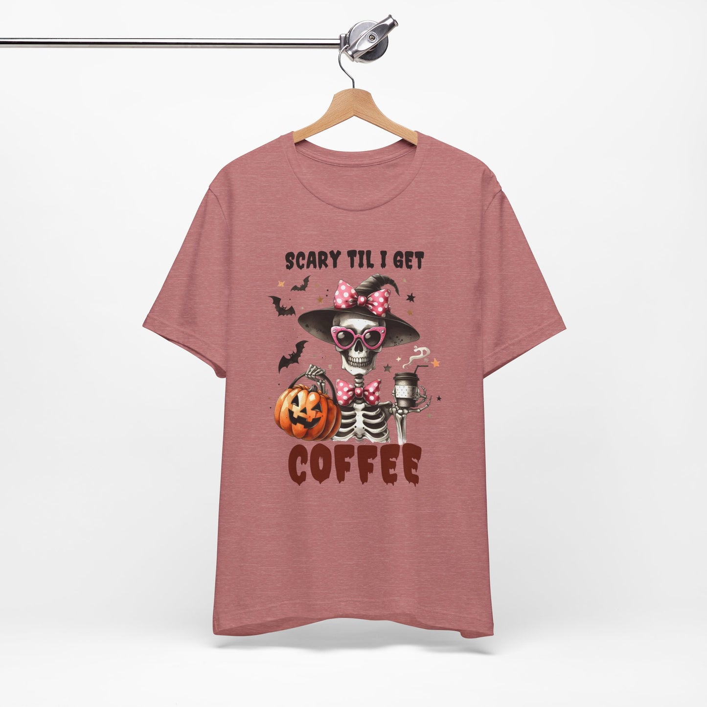 Scary Til I Get Coffee Halloween T-shirt, Happy Halloween T-shirt, Trick Or Treat T-shirt, Halloween T-shirt, Cool Halloween T-shirt, Spooky T-shirt,