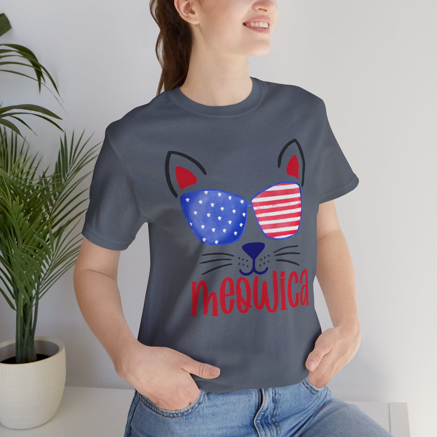 4th of July T-Shirt, Meowica T-shirt,  Fourth of July unisex jersey short sleeve.