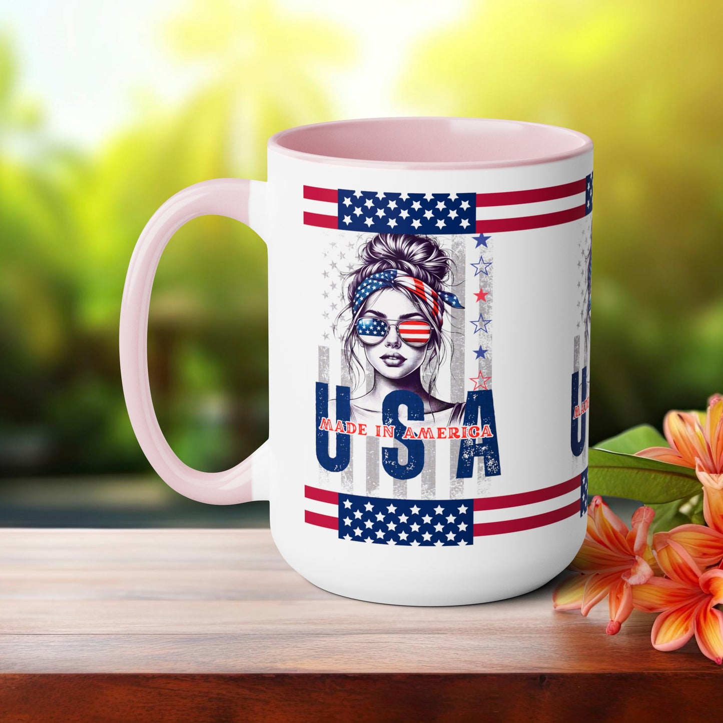 Happy 4th Of July Two -Tone Coffee Mug.15oz. God Bless America Coffee Mug. USA Coffee Mug.