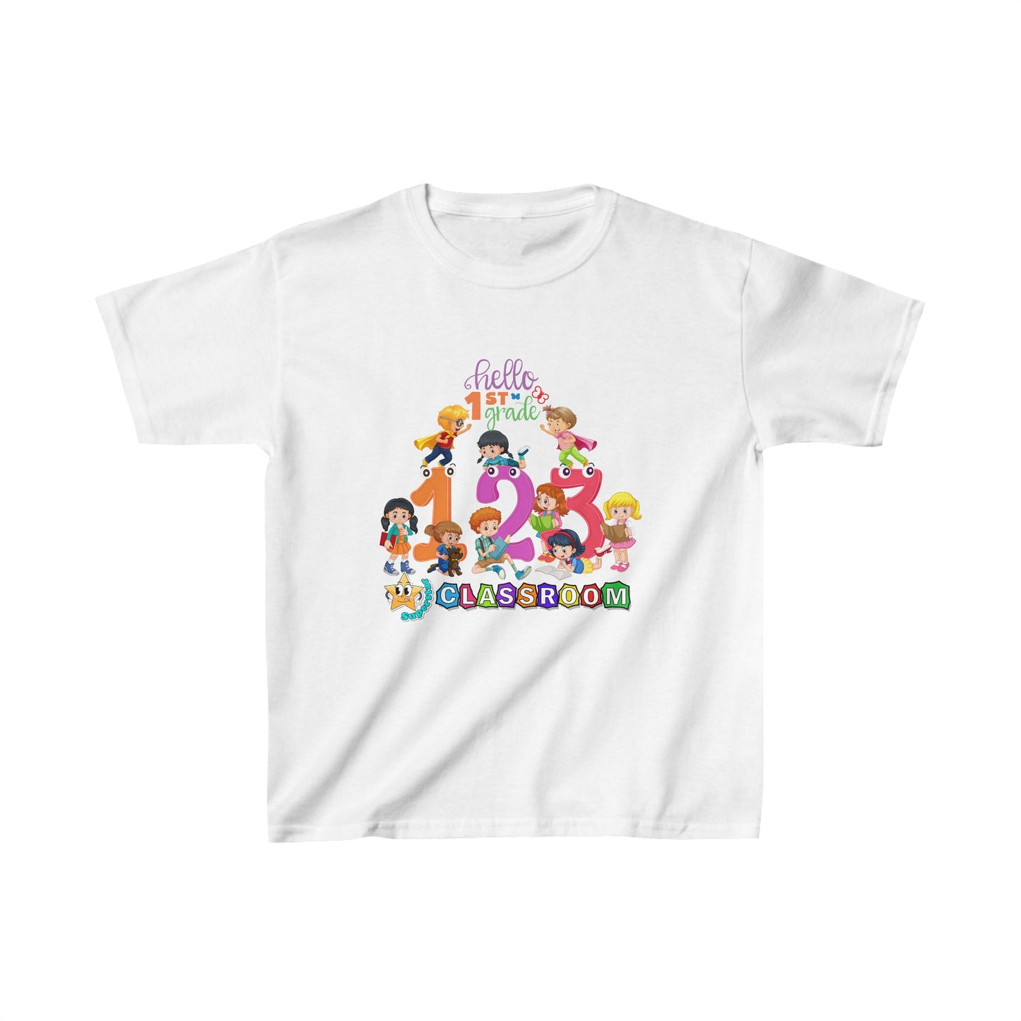 Hello First Grade Back To School Kids Heavy Cotton™ Tee, Back to school Kids Shirt, 1st Day Of School Shirt, Back To School Cotton T-Shirt.