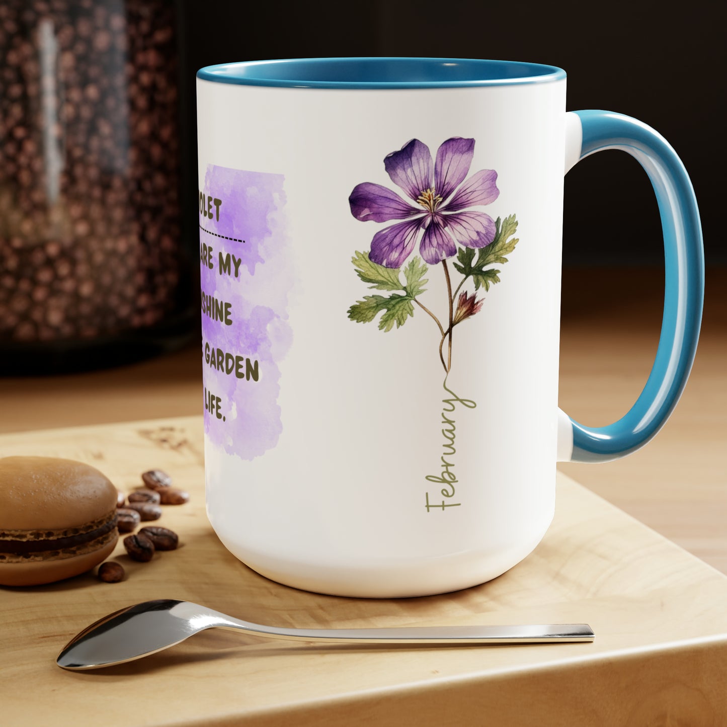 February Birth Month Flower Two-Tone Coffee Mugs, 15oz, Birthday Gift For Her.