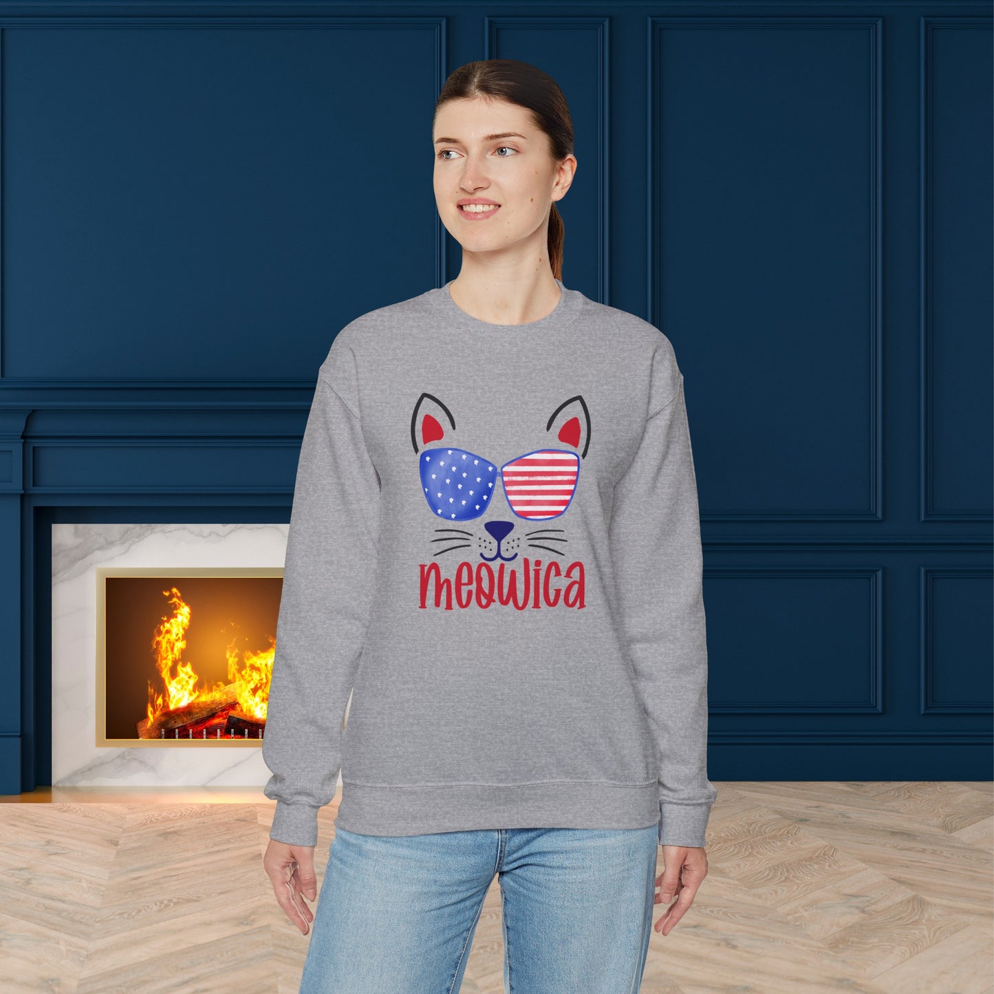 Happy 4th Of July Sweatshirt, Meowica Sweatshirt, Fourth of July unisex heavy blend crewneck sweatshirt.