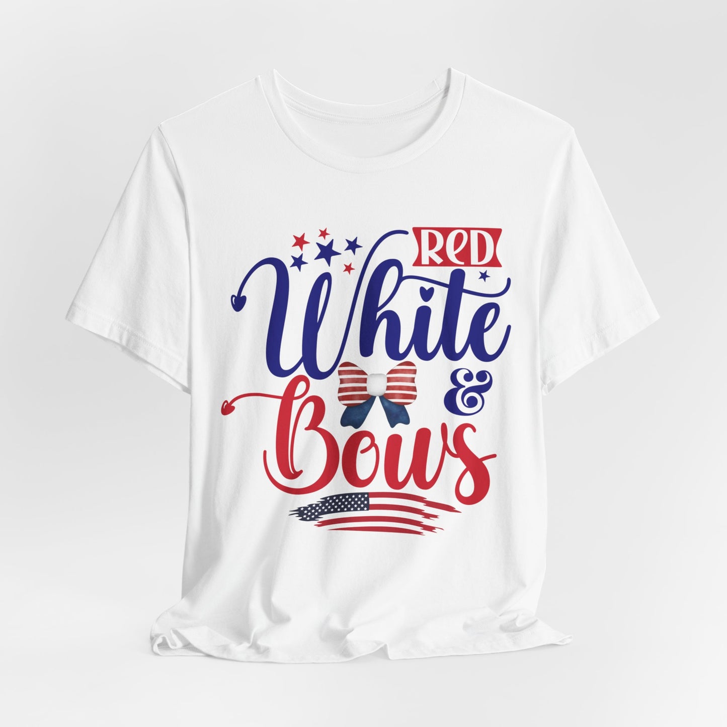 4th of July T-Shirt, Red White & Bows T-Shirt, Fourth of July unisex jersey short sleeve.