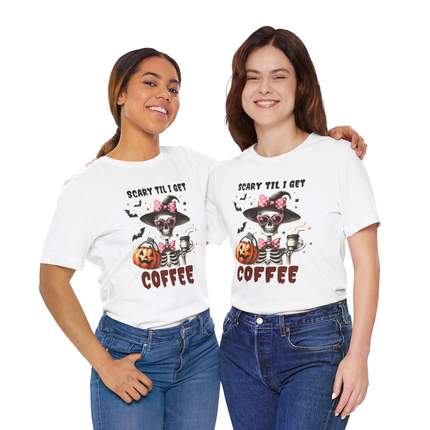 Scary Til I Get Coffee Halloween T-shirt, Happy Halloween T-shirt, Trick Or Treat T-shirt, Halloween T-shirt, Cool Halloween T-shirt, Spooky T-shirt,