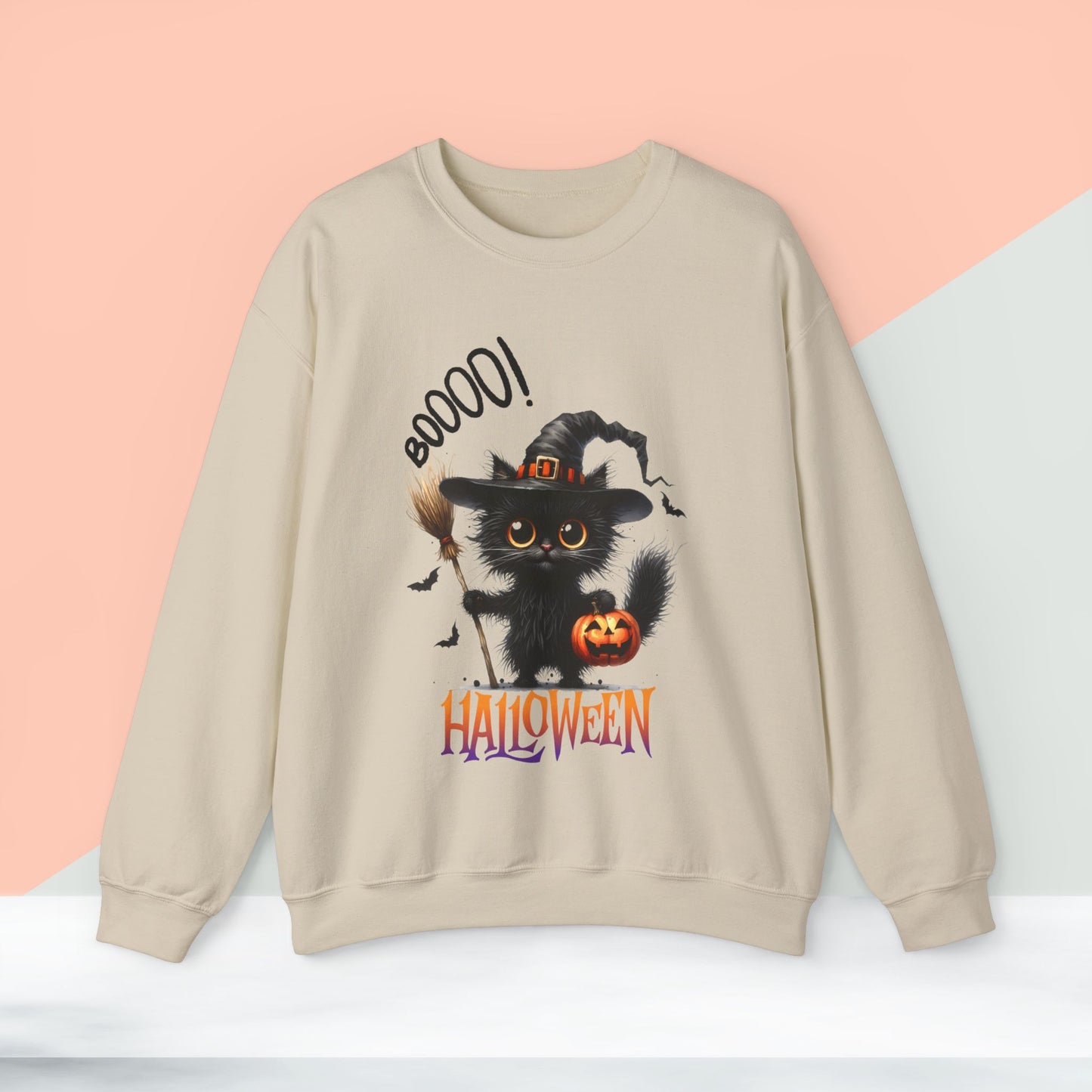 Spooky Cat Halloween Sweatshirt - Unisex Heavy Blend Crewneck, halloween sweatshirt, cute spooky cat sweatshirt.