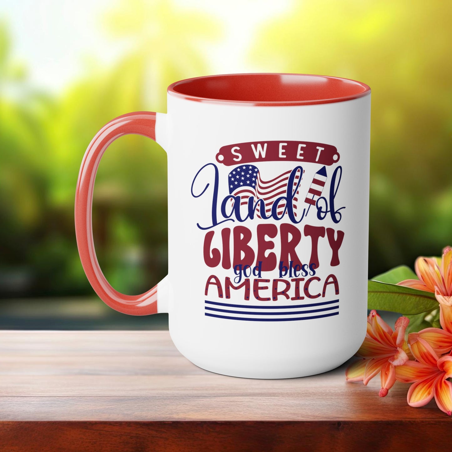 Happy 4th Of July Two -Tone Coffee Mug.15oz. Land Of Liberty Coffee Mug.