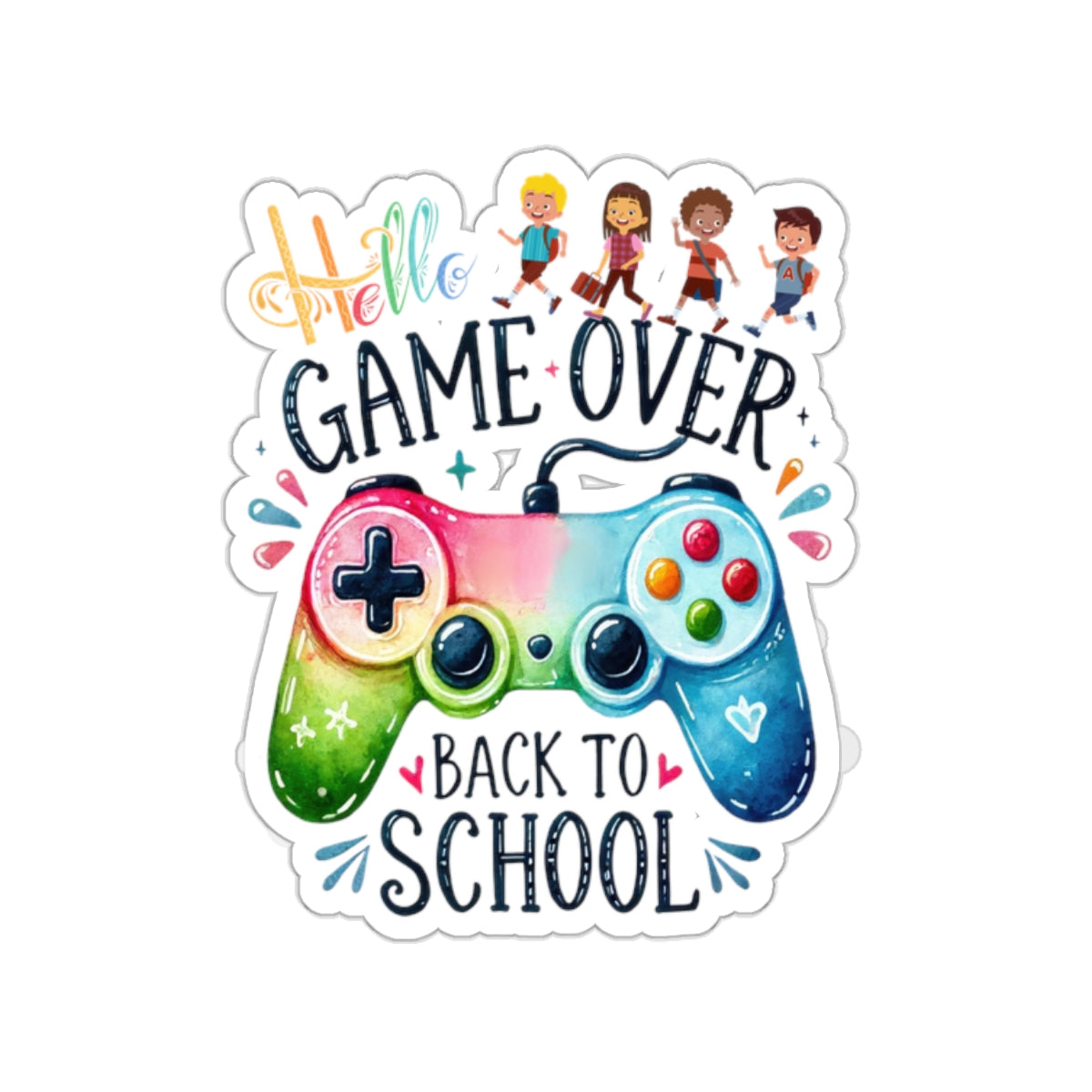 Hello Game Over Back To School Kiss-Cut Stickers, First Grade Squad Kiss-Cut Stickers, Gift for First graders, Ready for School, Back to Learning.