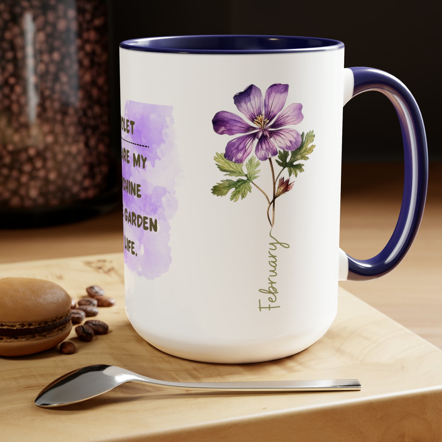 February Birth Month Flower Two-Tone Coffee Mugs, 15oz, Birthday Gift For Her.