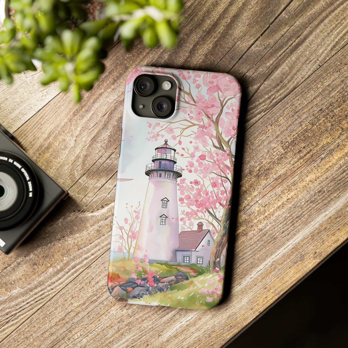 Watercolor Spring Lighthouse iPhone 15 Phone Cases