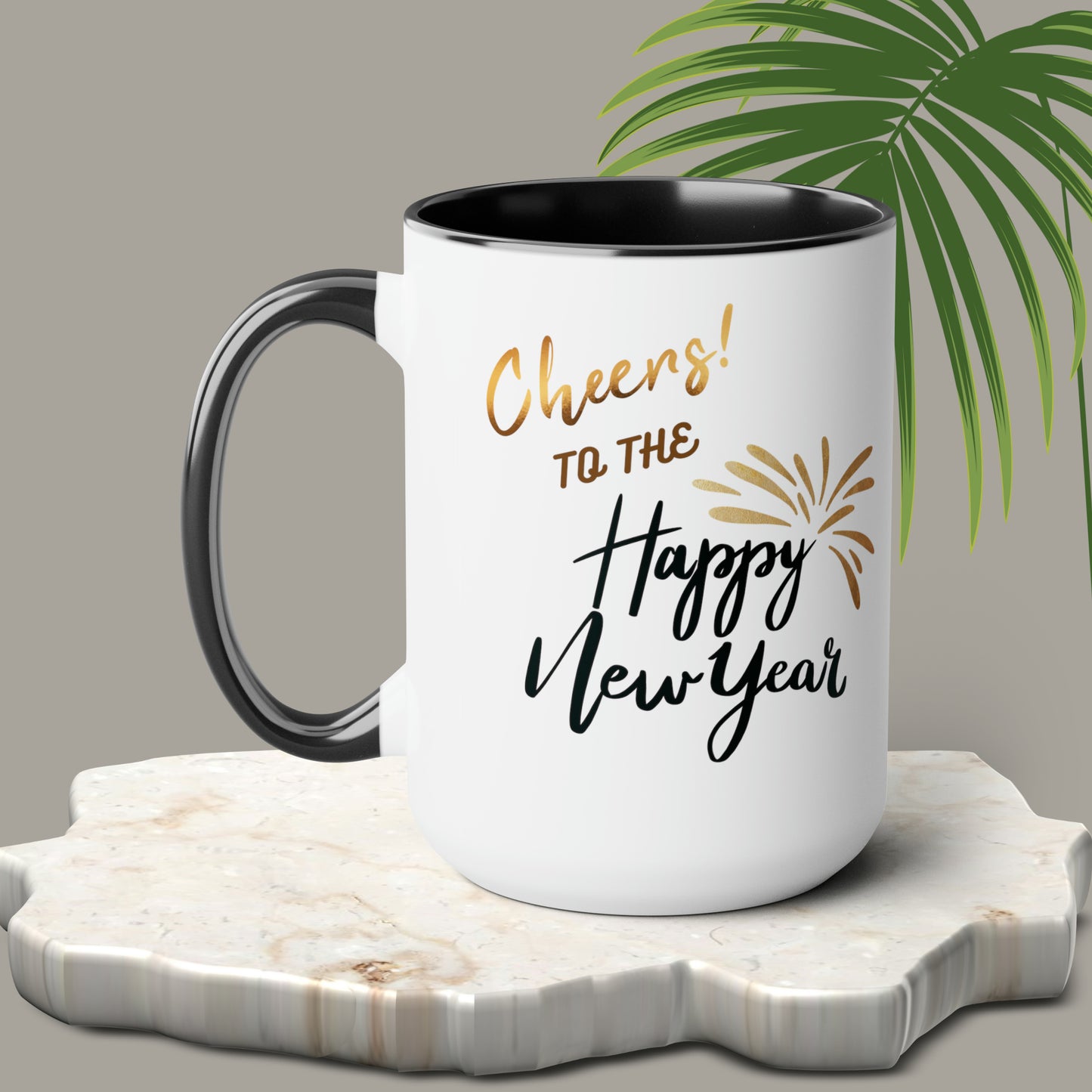 Happy New Year Two-Tone Coffee Mugs, 15oz