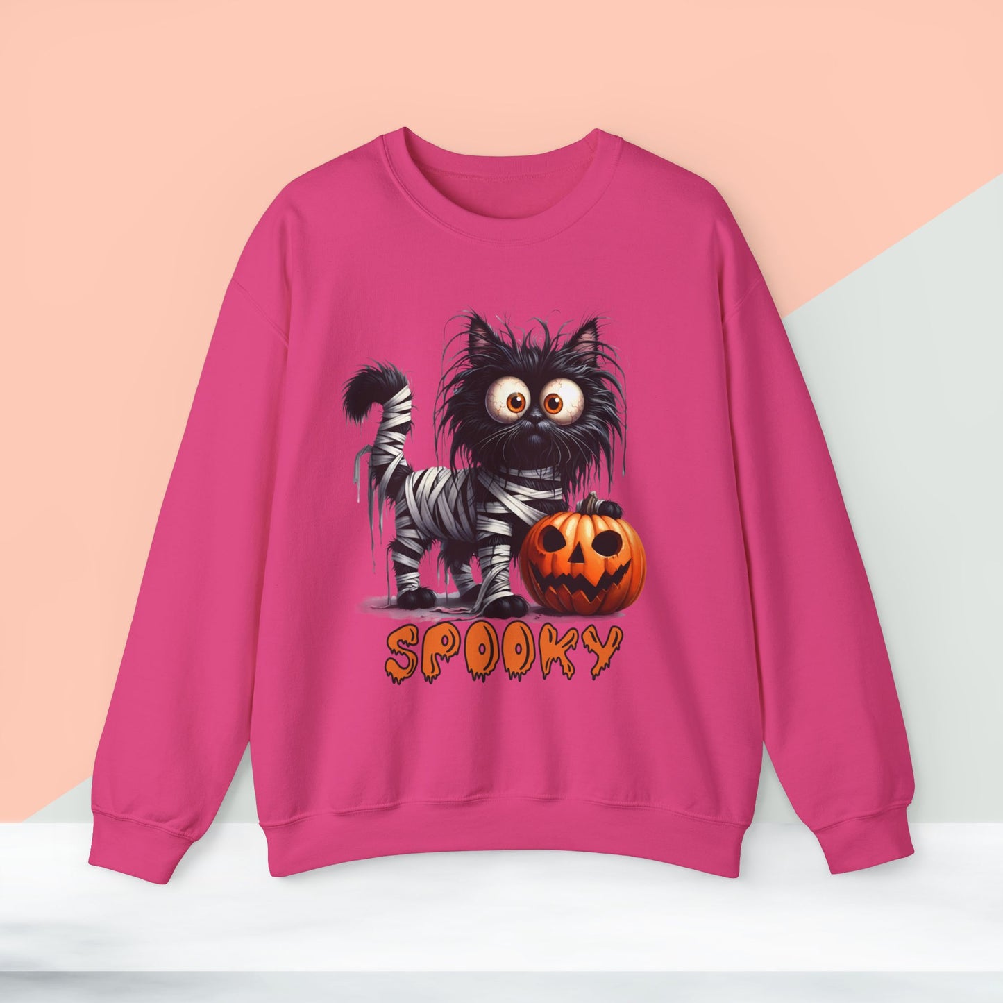 Spooky Cat Halloween Sweatshirt - Unisex Heavy Blend Crewneck, halloween sweatshirt, cute spooky cat sweatshirt.