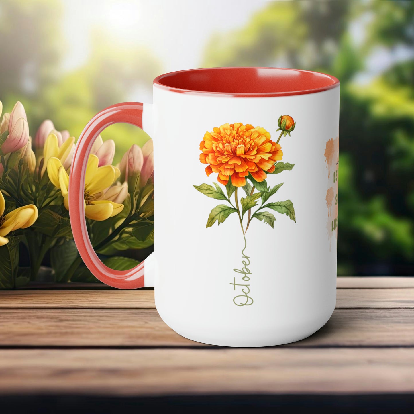 October Birth Month Flower Two-Tone Coffee Mugs, 15oz, Birthday Gift For Her.