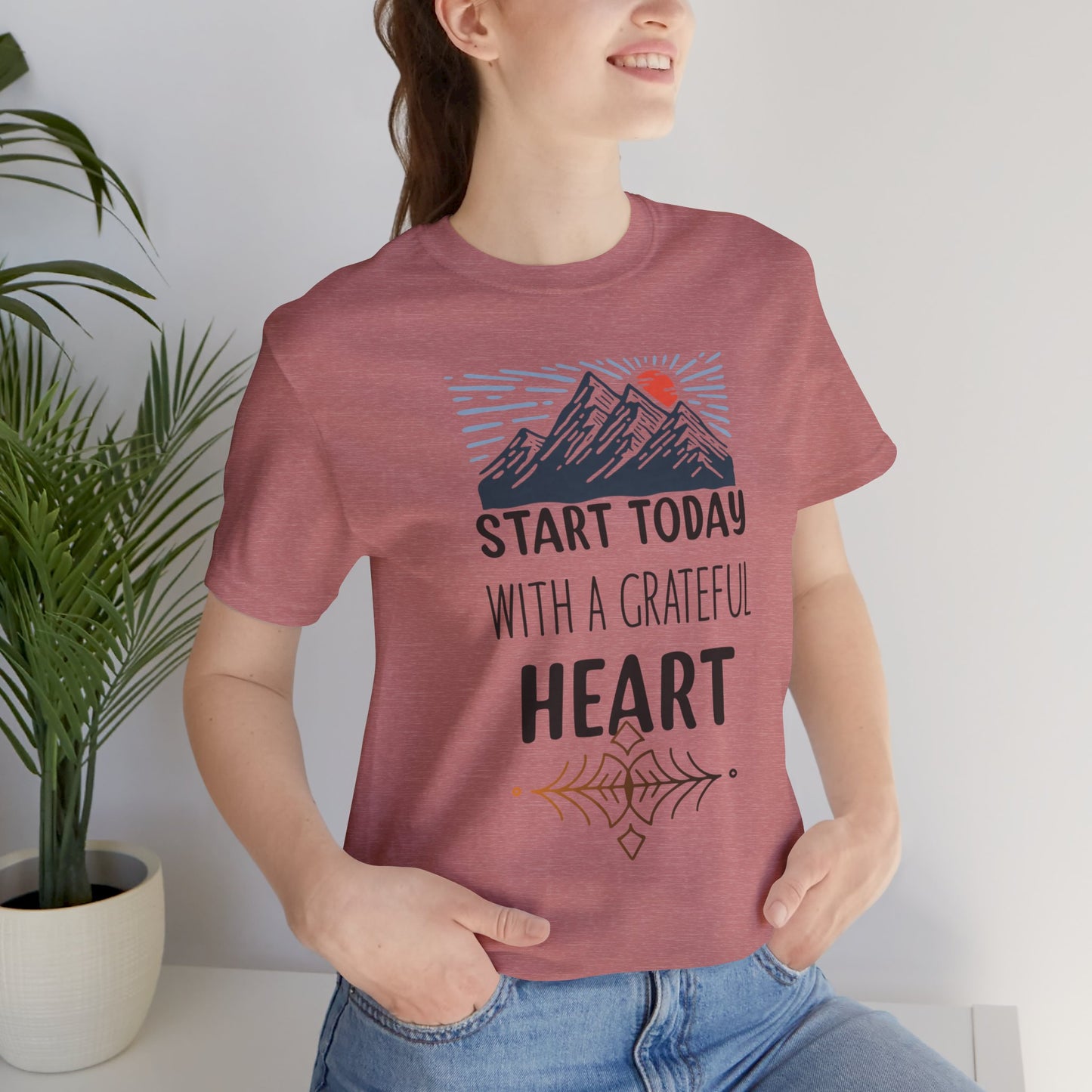 Start Today With A Grateful Heart Yoga T-Shirt, Cute Yoga workout Shirt, Yoga lovers T-shirt, Yoga Instructor Gift, Gym shirt, Gift For Yoga lover, Gift For Yogi.